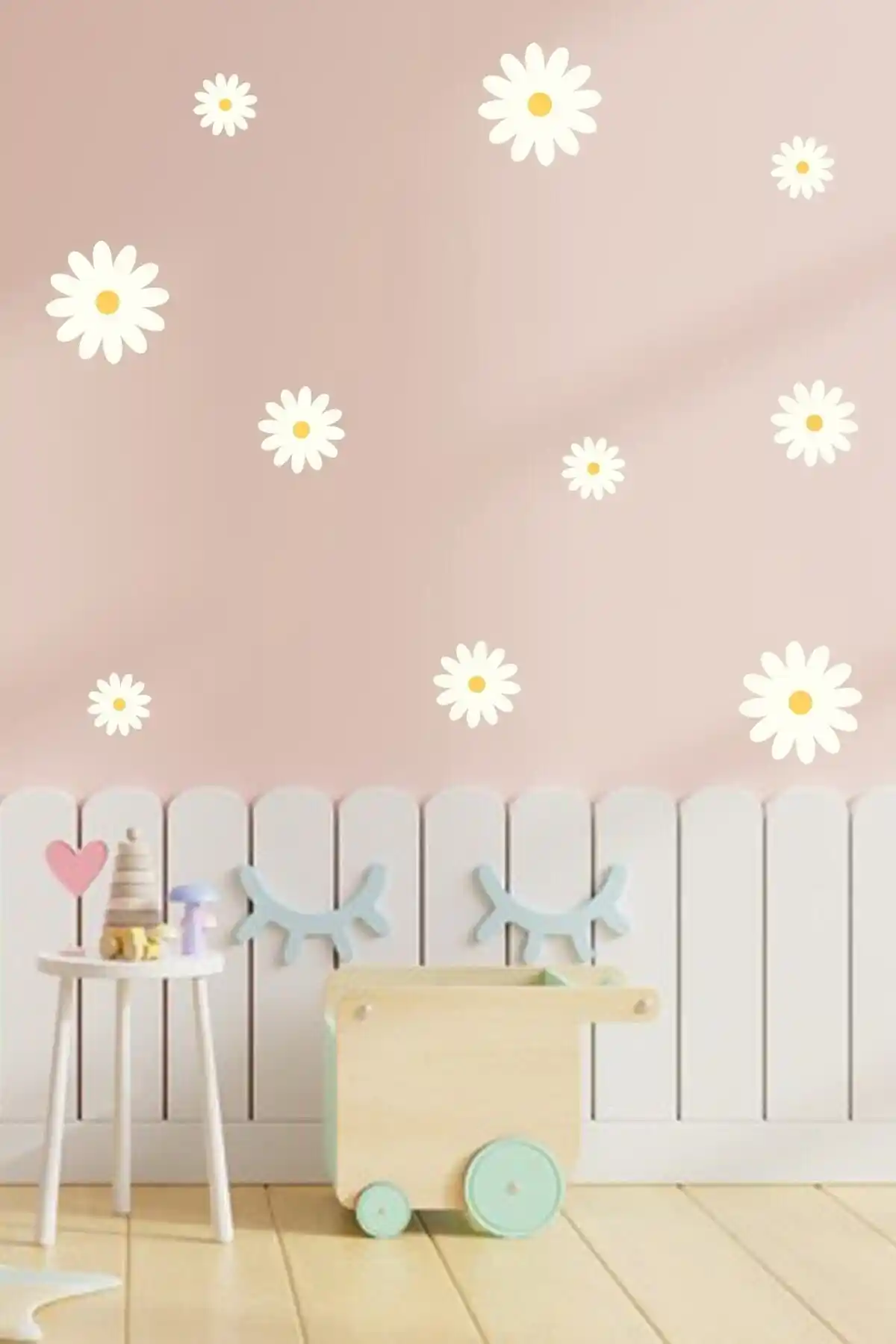 Ev Dekorasyonuna Renk Katacak Papatya Baskılı Dekoratif Duvar Sticker Seti