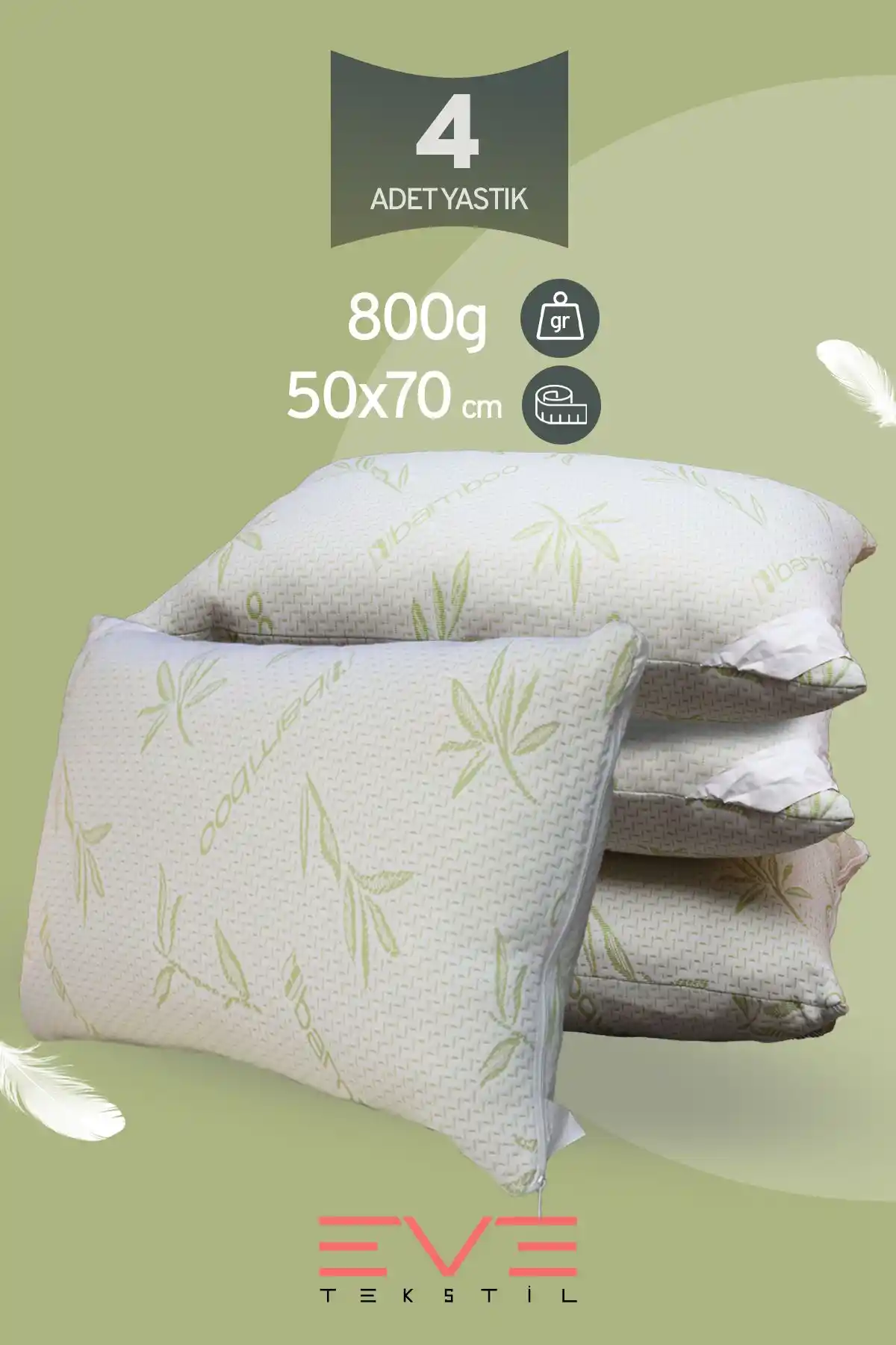 Eve Tekstil Bamboo Serisi Antialerjik Yıkanabilir Nano Elyaf Yastık Seti