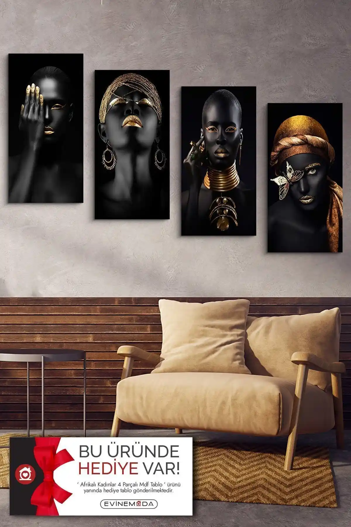 Evimemoda Afrikalı Kadınlar 4 Parçalı MDF Tablo Modern Dekorasyon İçin Şık Seçenek
