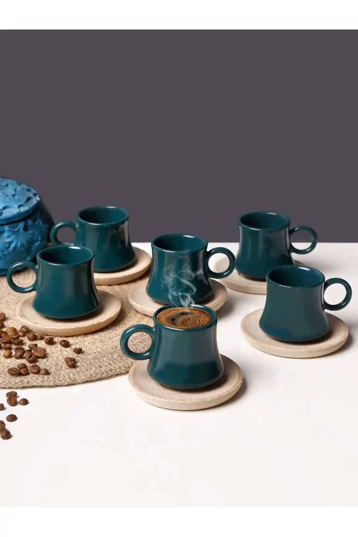 EvimSepette Yeşil Largi 6 Kişilik Kahve Takımı Modern Tasarım ve Dayanıklılık