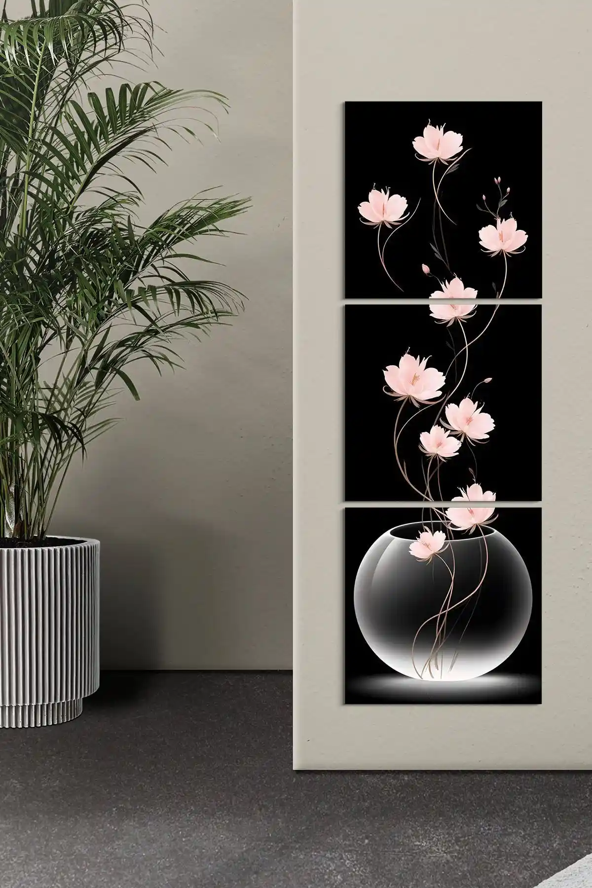 Evinemoda Pembe Lotus Çiçekleri 3 Parça MDF Tablo Modern ve Şık Dekorasyon İçin