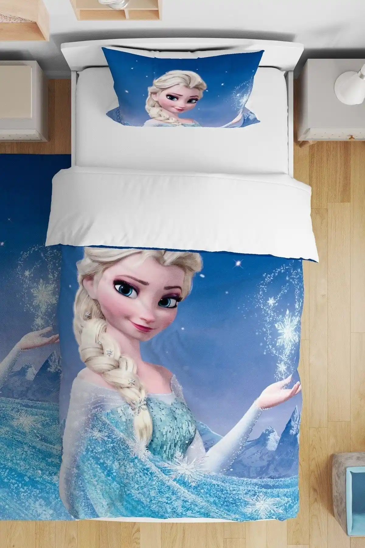 Evpanya Mavi Elsa Desenli Çocuk ve Bebek Nevresim Takımı 160x220 cm