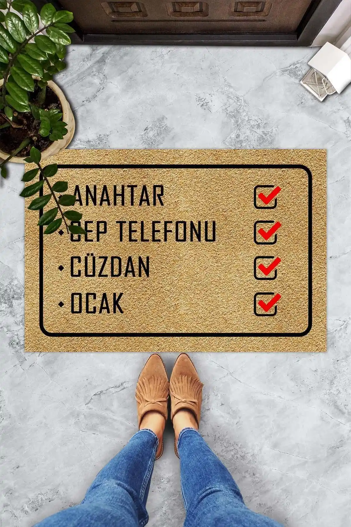 Evsebu Hatırlatmalı Dekoratif Kapı Önü Paspası Modern ve Pratik Kullanım İçin Uygun