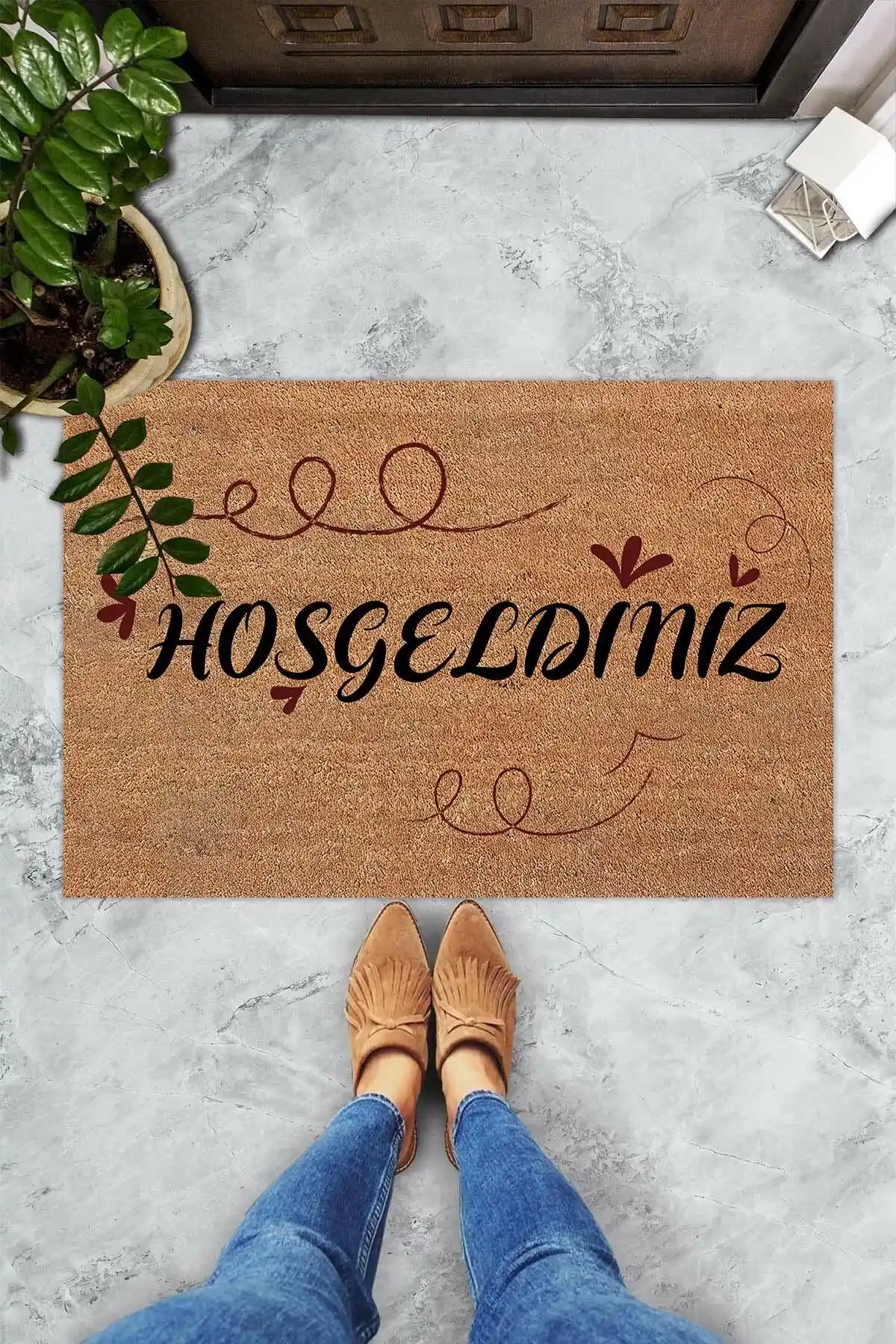 Evsebu Hoş Geldiniz Neşeli Font Dekoratif Kapı Önü Paspası 45x70 cm şık ve dayanıklı tasarım