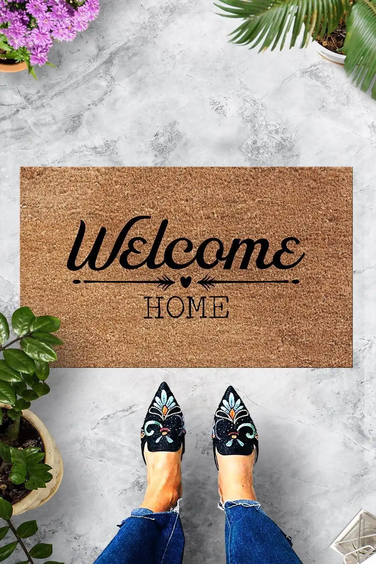 Evsebu Pienso Home Bej Dekoratif Kapı Önü Paspası Modern ve Dayanıklı Tasarım