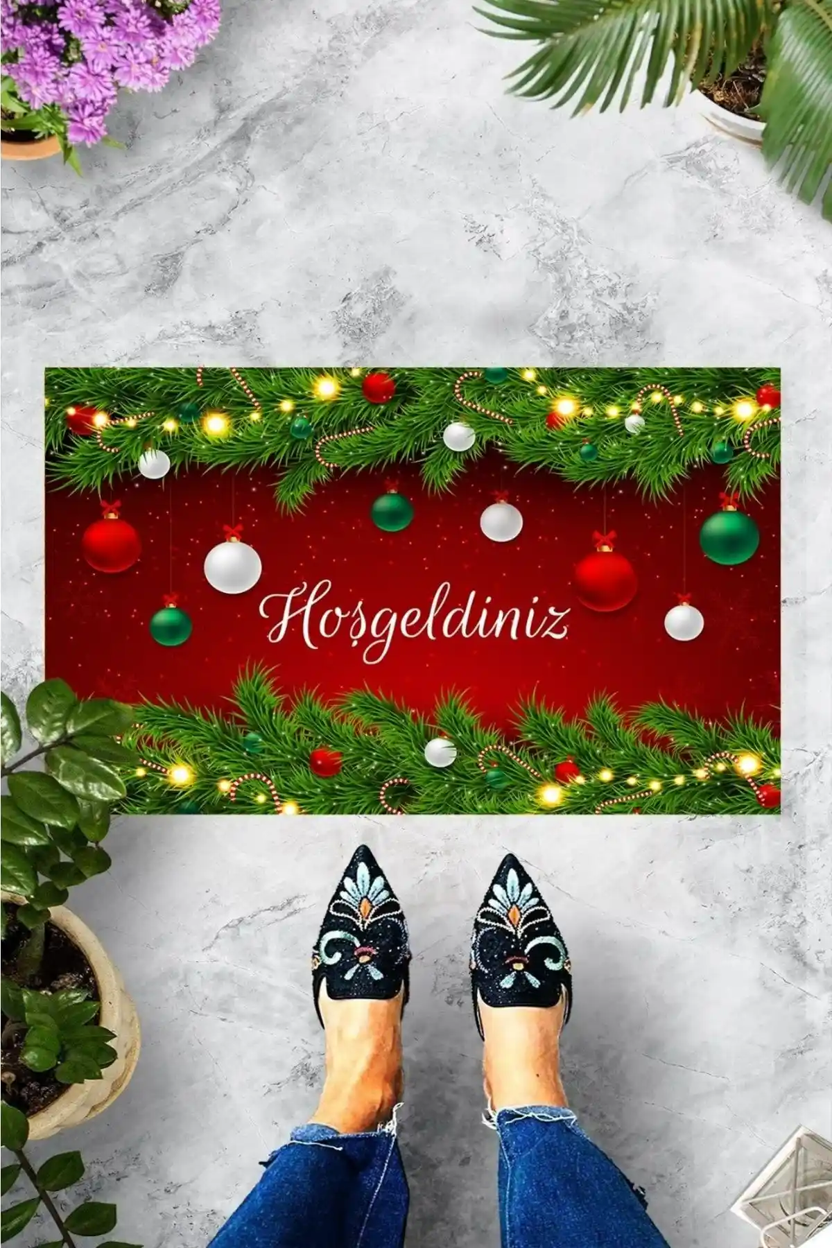 Evsebu Yılbaşı Temalı Dekoratif Kapı Paspası 45x70 cm ile Şıklık ve İşlevsellik