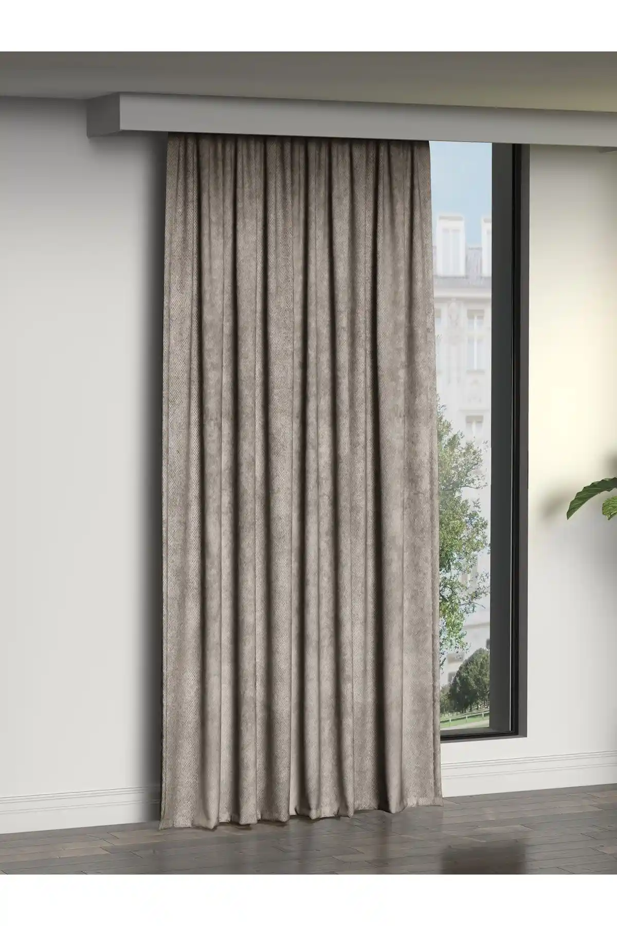 FAVOLLİ Kadife Dokulu Taş Rengi Ada Fon Perde Modern ve Şık Tasarım