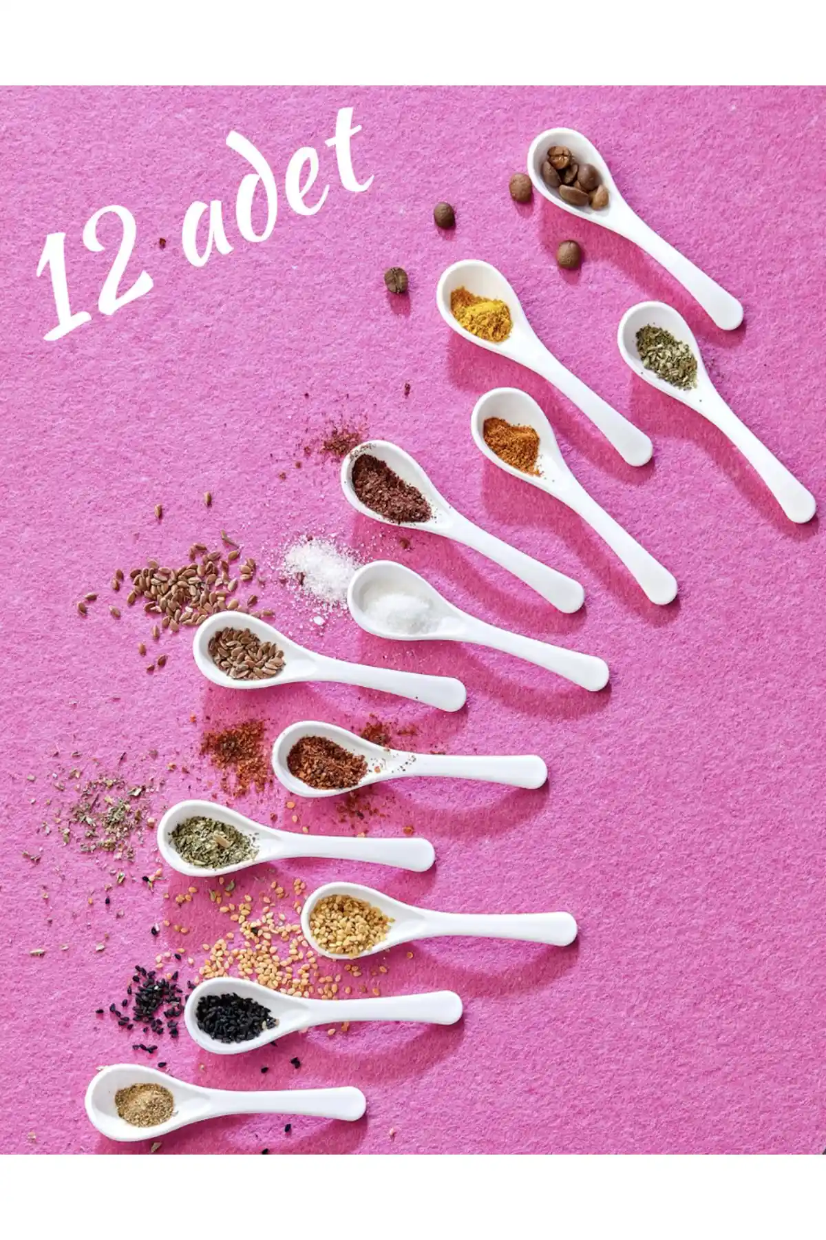 FBZhome 12 Adet Beyaz Servis ve Baharat Kaşığı Seti Günlük ve Özel Kullanım İçin Uygun