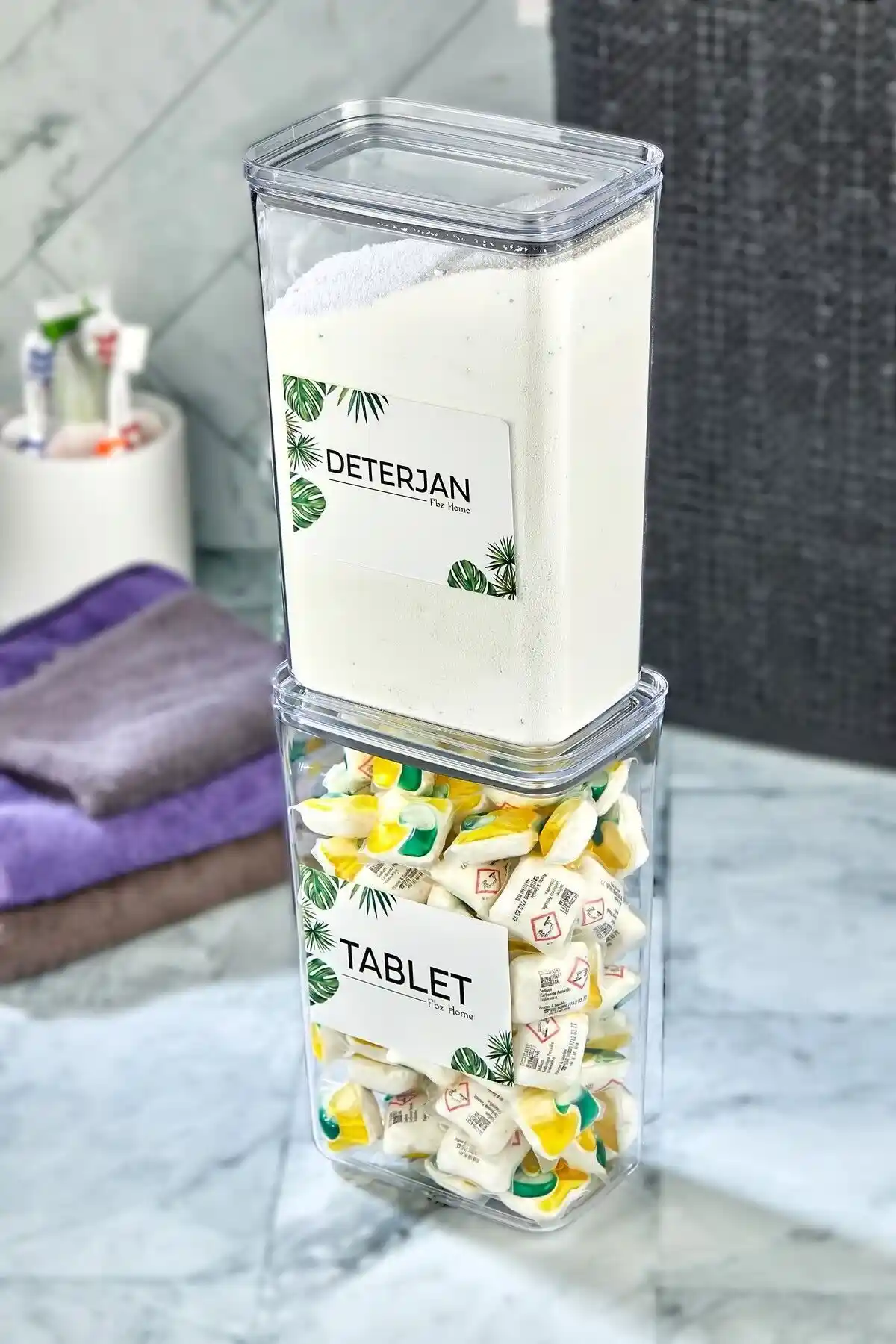 FBZhome 2'li Dekoratif Mika Tablet ve Deterjan Saklama Kutuları Modern Banyo Tasarımı İçin