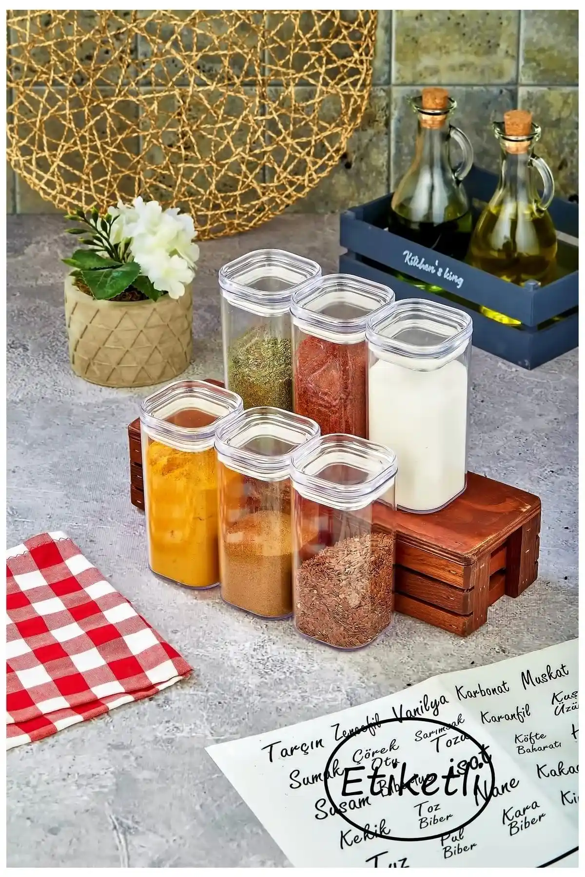 FBZhome 6'lı 300 ml akrilik baharatlık seti mutfakta düzen ve şıklık sağlar