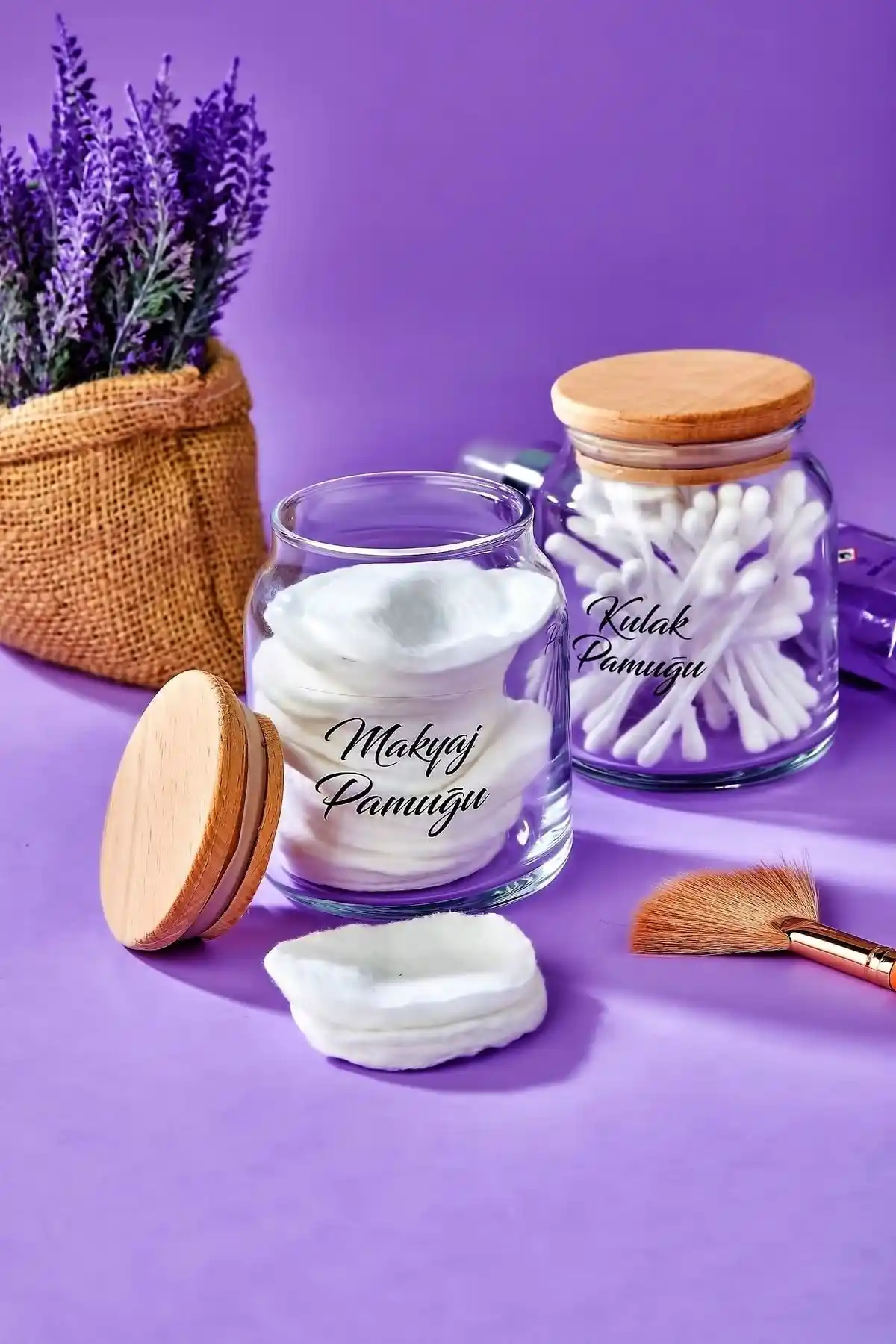 FBZhome Ahşap Kapaklı Cam Organizer Makyaj ve Kulak Pamuğu Saklama Çözümü