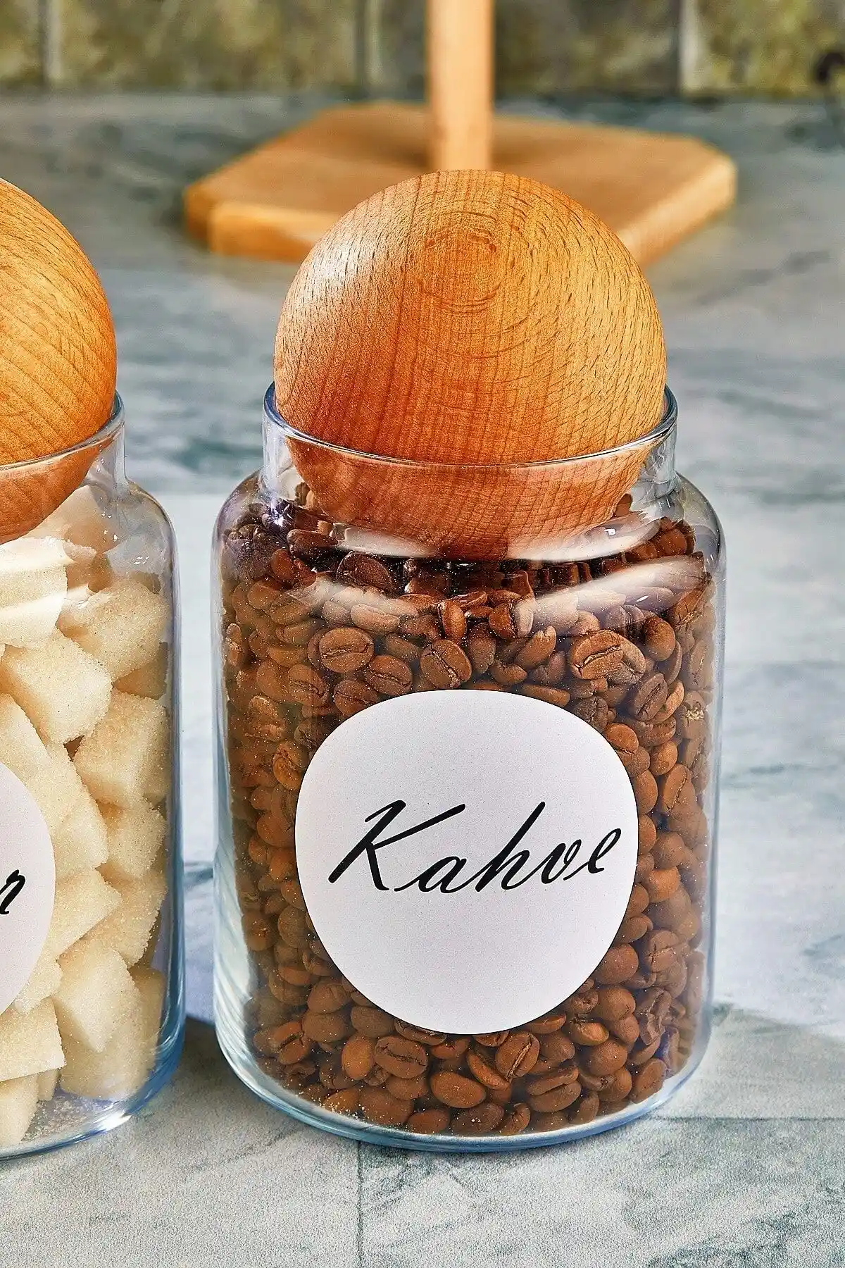 FBZhome Ahşap Top Kapaklı Kahve Kavanozu: Şık ve Pratik Kahve Saklama Çözümü