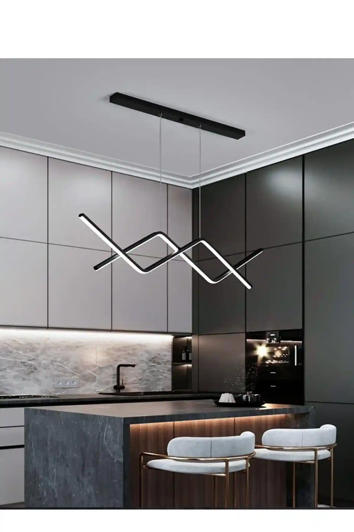 Fer Avize Modern Siyah Metal Tasarımlı Ayarlanabilir Yemek Odası Avizesi