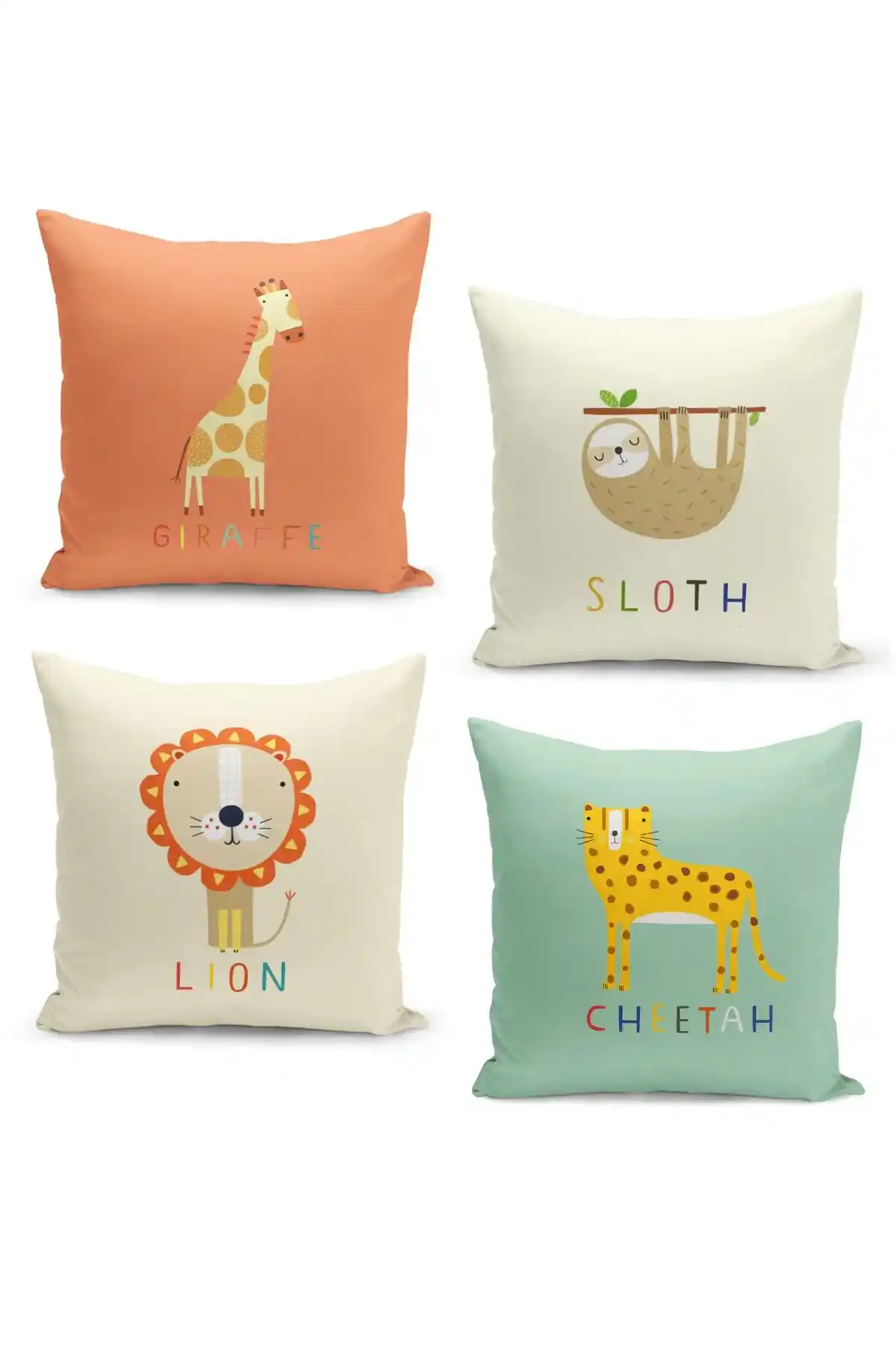 Filamente 4'lü Kırlent Kılıf Seti Çocuk ve Bebek Odaları İçin Modern ve Dayanıklı Dekorasyon Ürünü