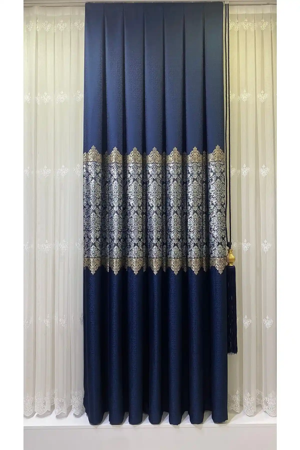 Fon Dünyası Pano Fon Perde Lacivert Gümüş Modern İç Mekan Dekorasyonu İçin