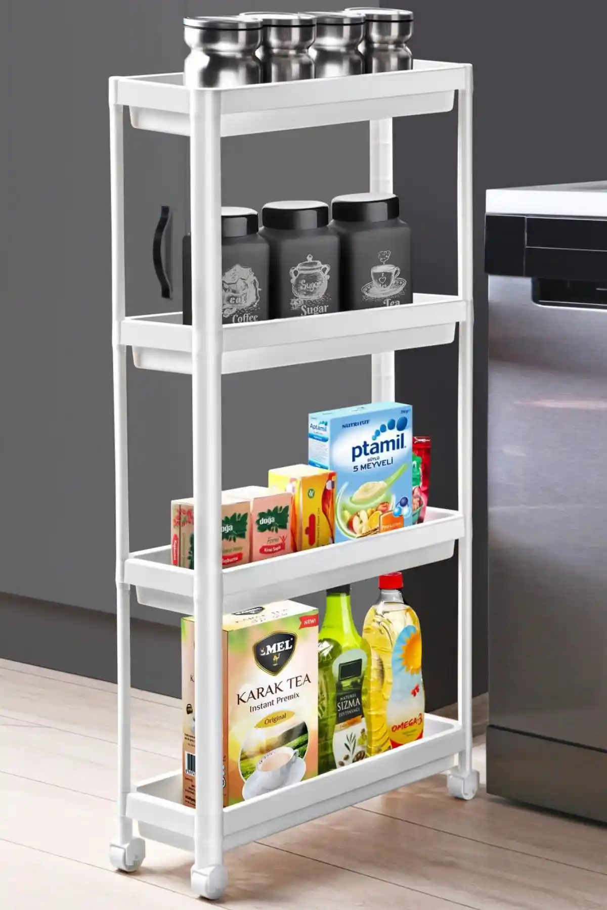 Frapan Home Tekerlekli Raf Ünitesi: Dar Alanlar İçin Modern ve Pratik Depolama Çözümü