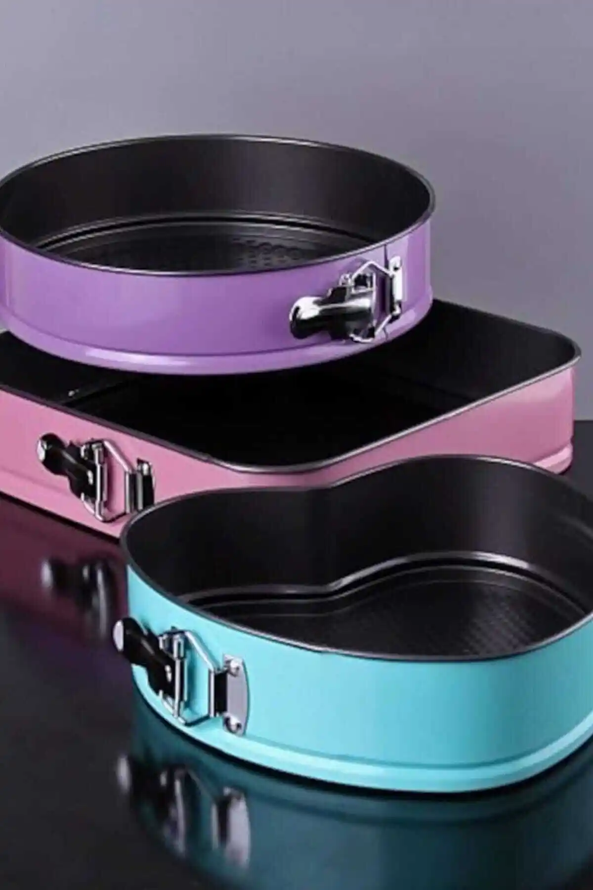 Genel Markalar 3 Parça Metal Kelepçeli Pasta Kek Kalıbı Seti Şık ve Dayanıklı Mutfak Gereçleri