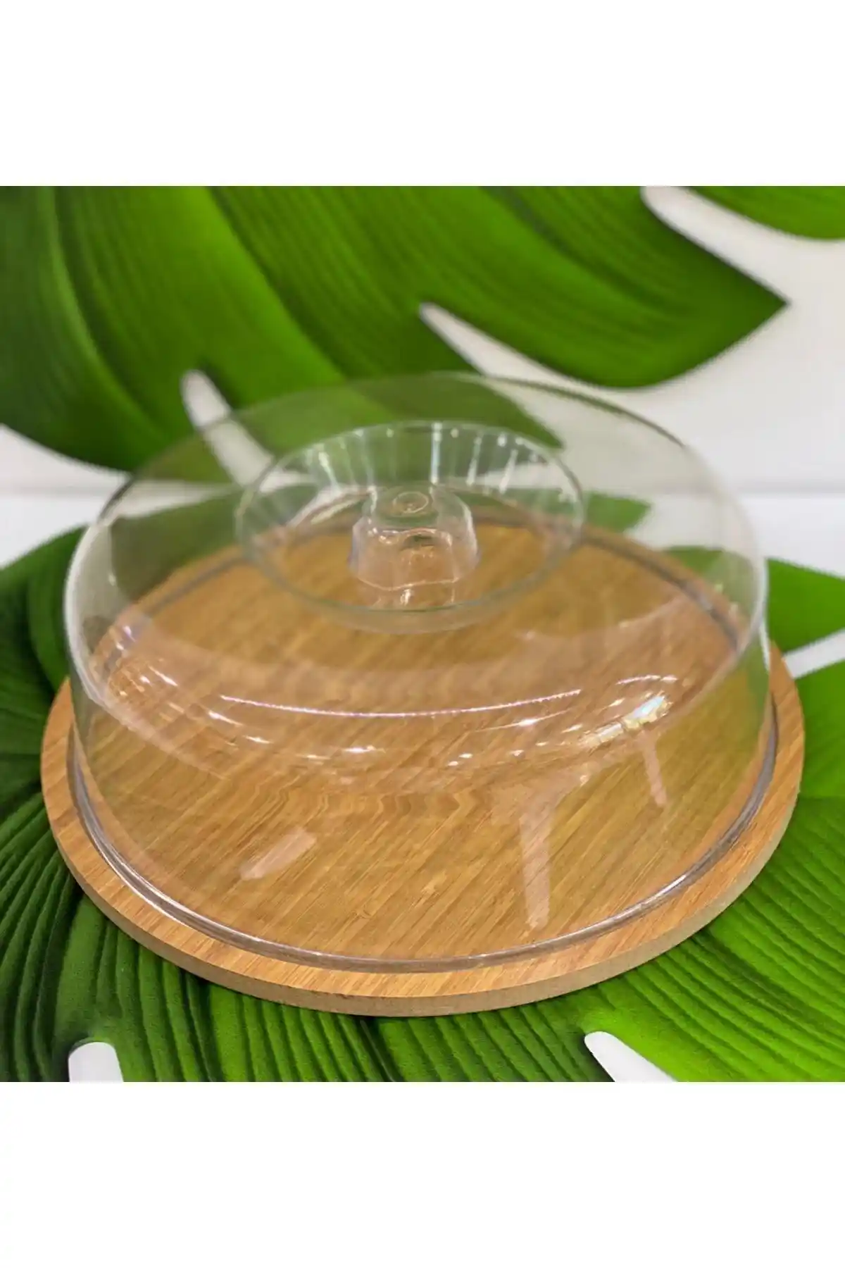 Genel Markalar Ahşap ve Akrilik Kek Fanusu Standı Orta Boy Modern Tasarım