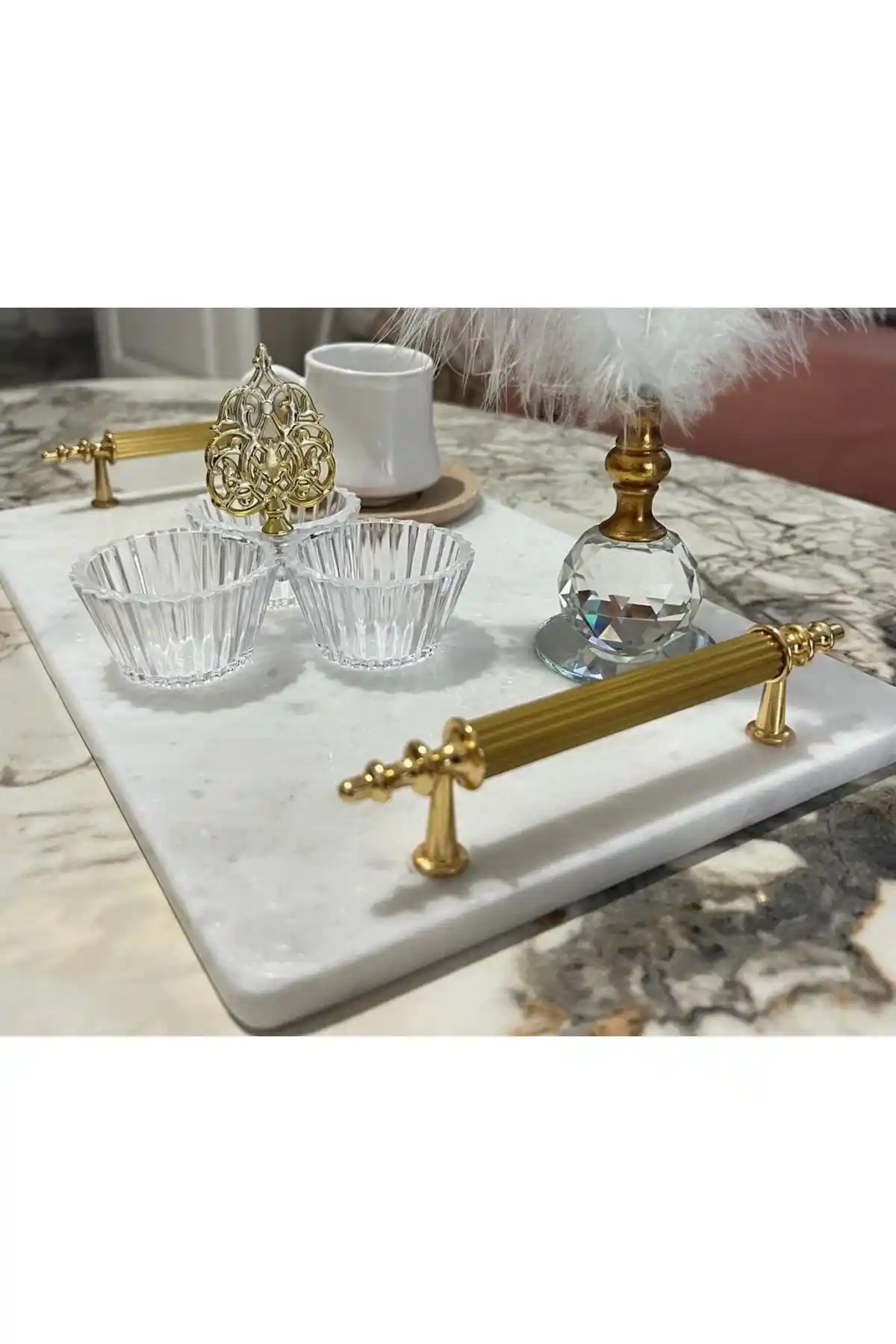 Genel Markalar Doğal Mermer Söz ve Nişan Tepsisi Zarif ve Dayanıklı Tasarım