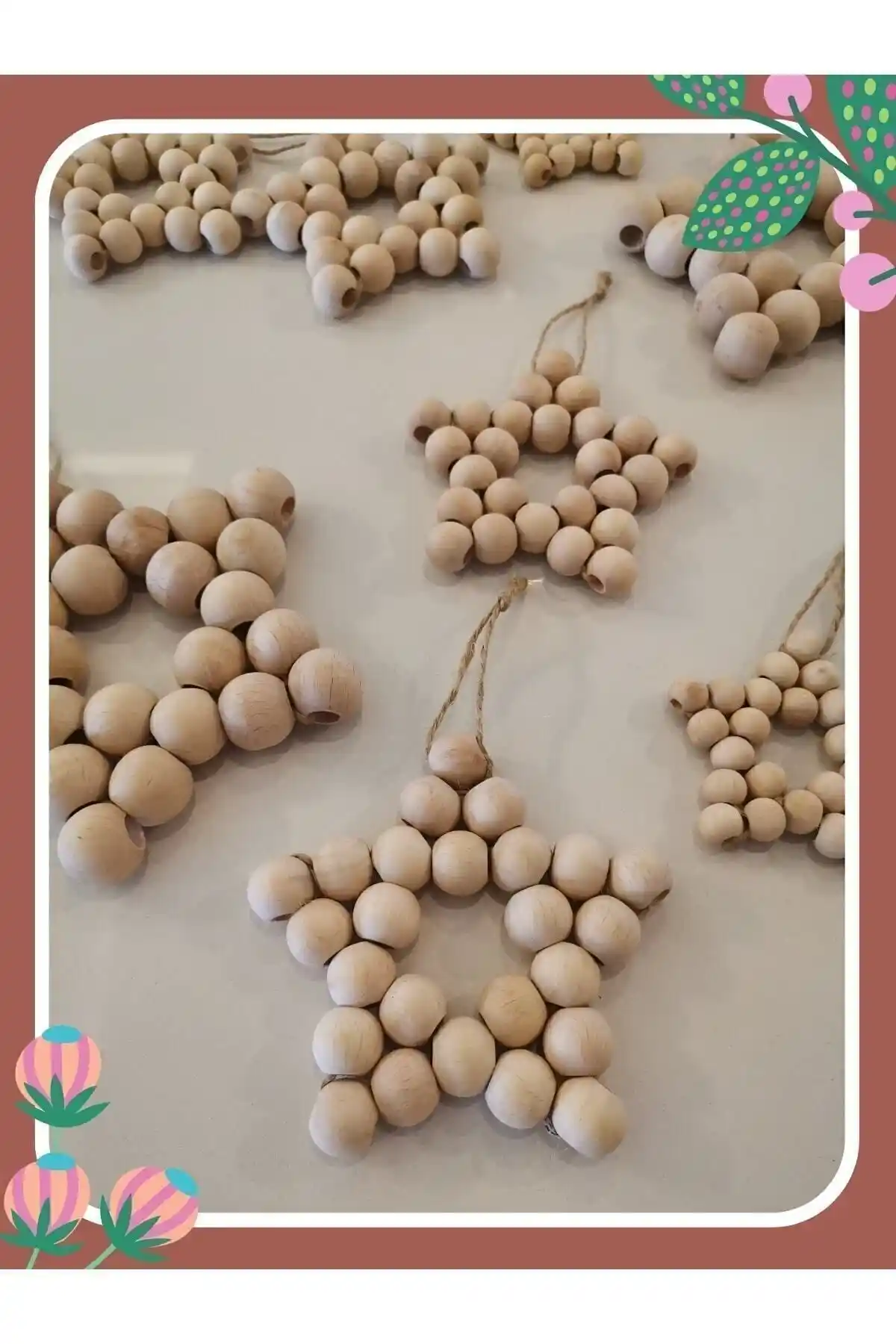 Genel Markalar El Yapımı Ahşap Boncuktan Yılz Dekoratif Ürün Bebek ve Çocuk Odası İçin