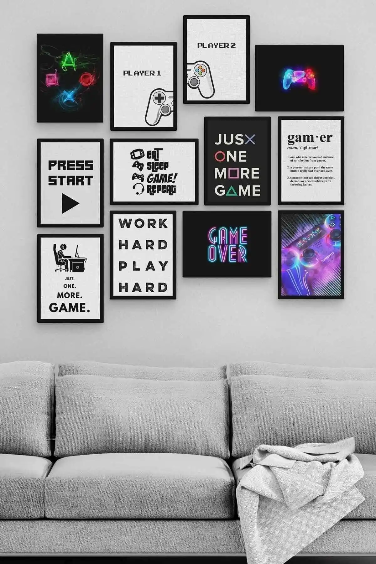 Genel Markalar Gamer 12 Parça Ahşap MDF Tablo Modern Soyut Duvar Dekoru