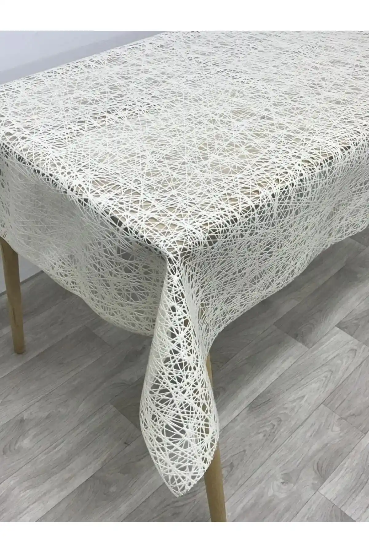 Genel Markalar Krem Renkli Hasır Desenli PVC Masa Örtüsü Modern ve Dayanıklı Tasarım