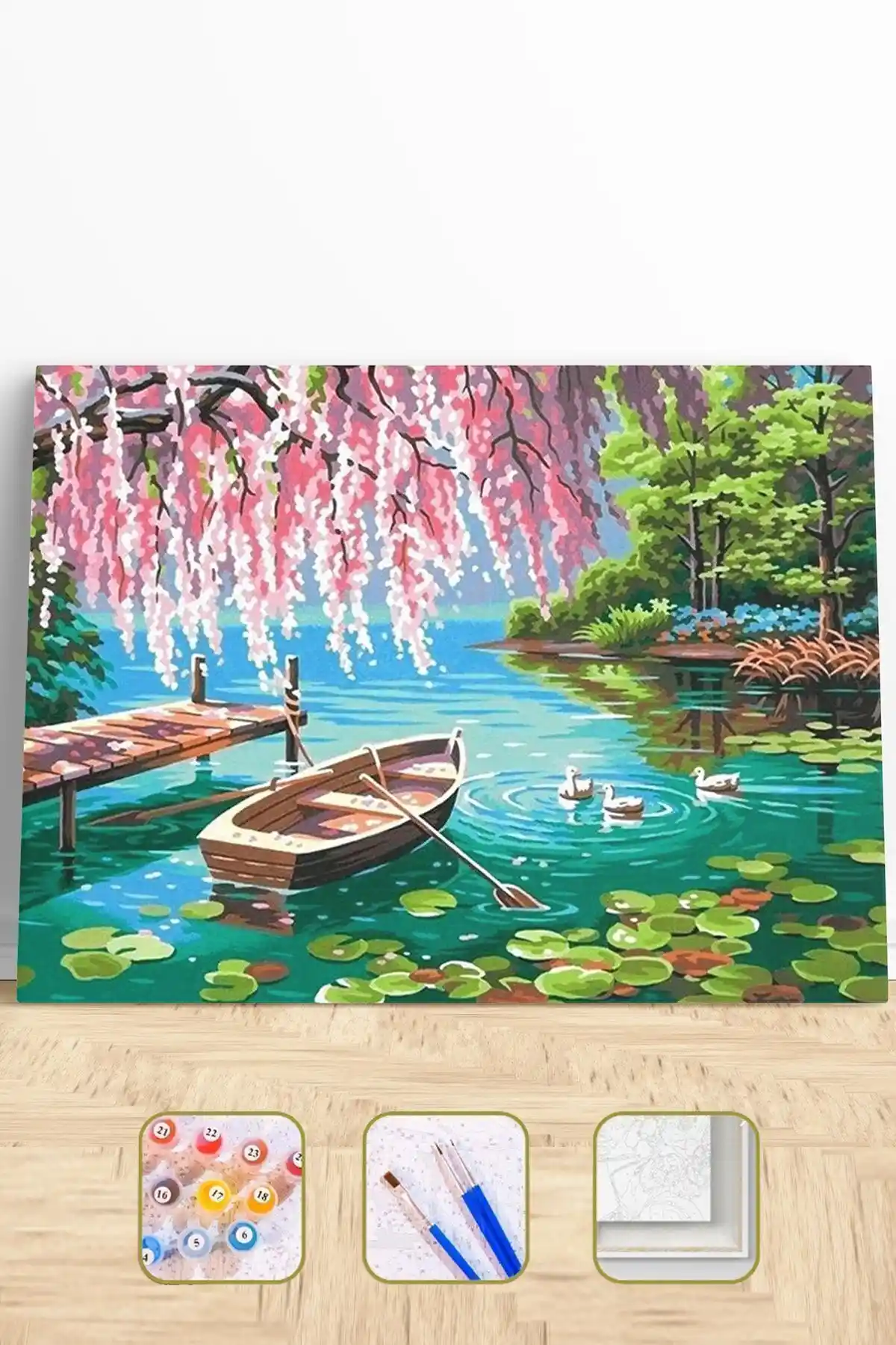 Genel Markalar Pembe Söğüt ve Göl Temalı Sayılarla Boyama Seti Çerçeveli Kasnaklı (DZ 1330)