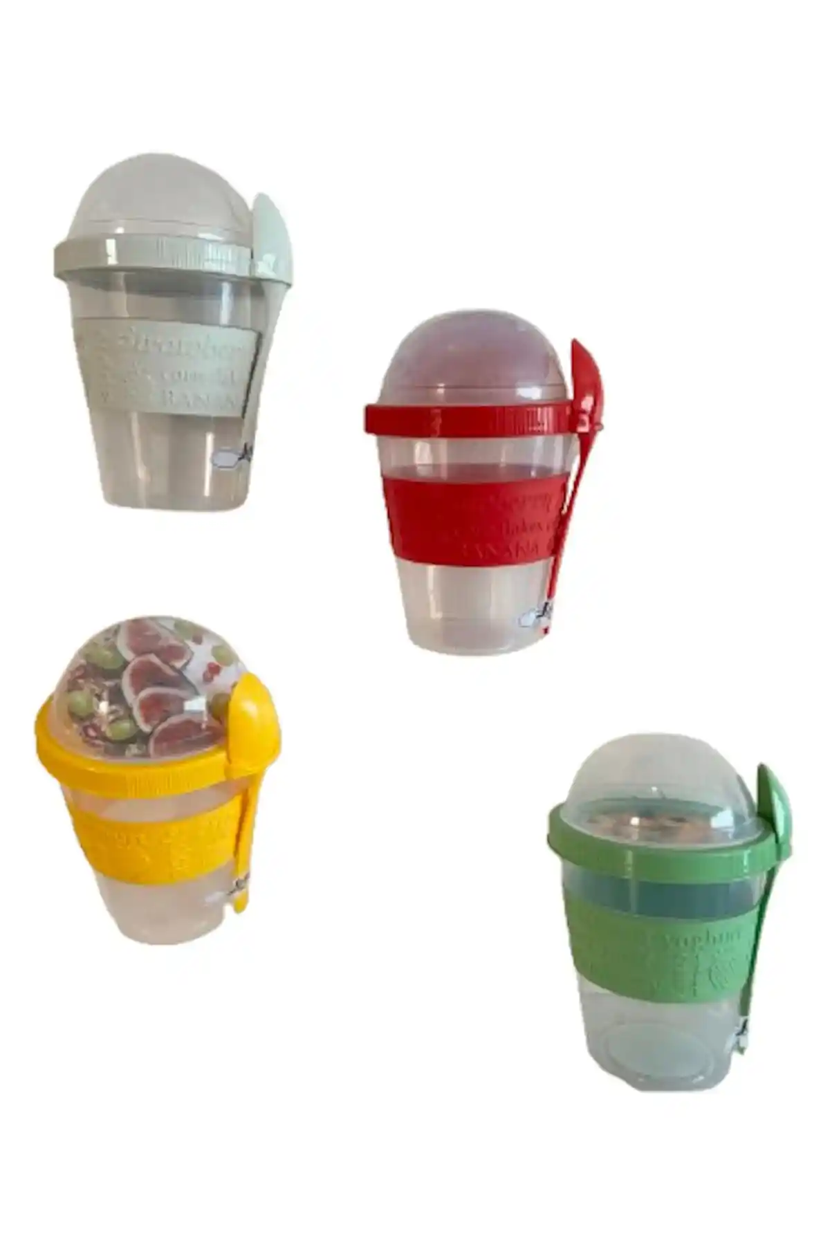 Genel Markalar STD Meyve Hazneli Kaşıklı Portatif Yoğurt Kabı 600 Ml Kırmızı