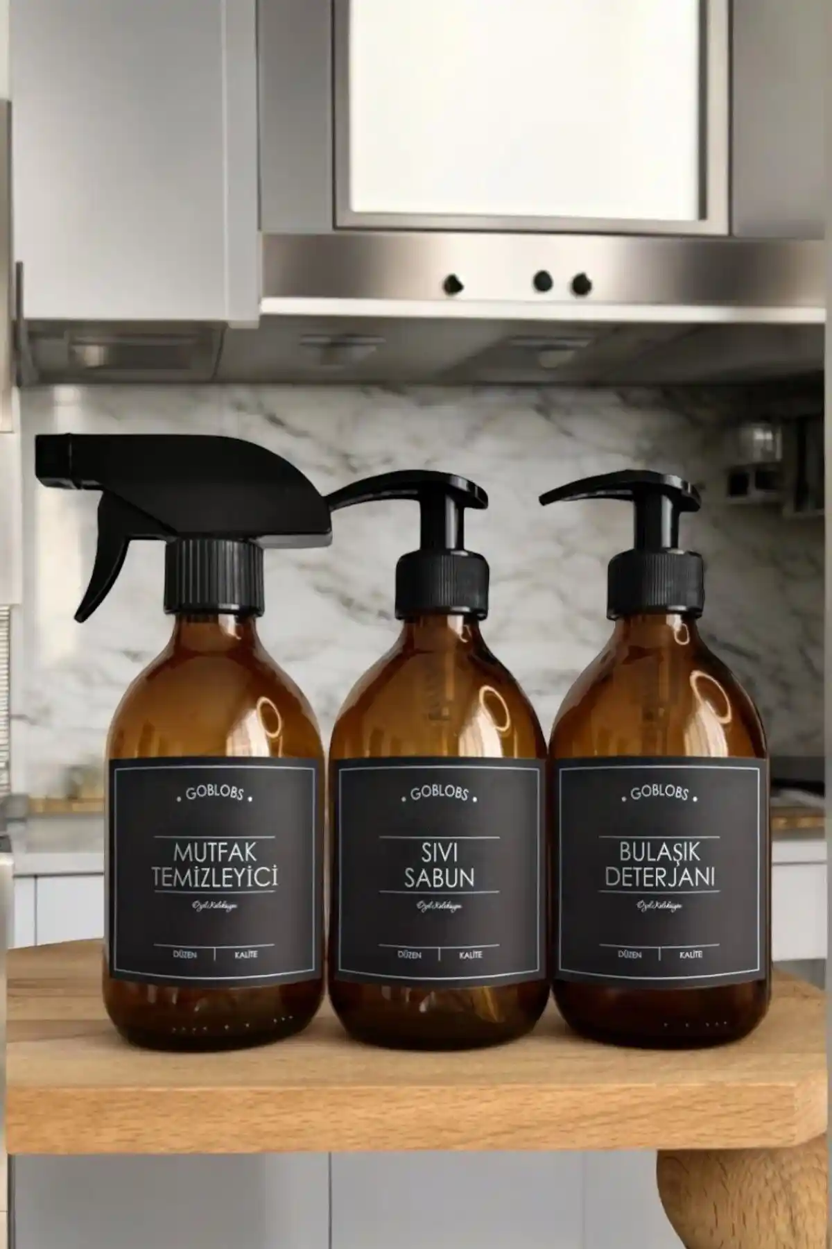 GO BLOBS 3'lü Amber Cam Şişe Seti Mutfak ve Banyo Temizlik Ürünleri