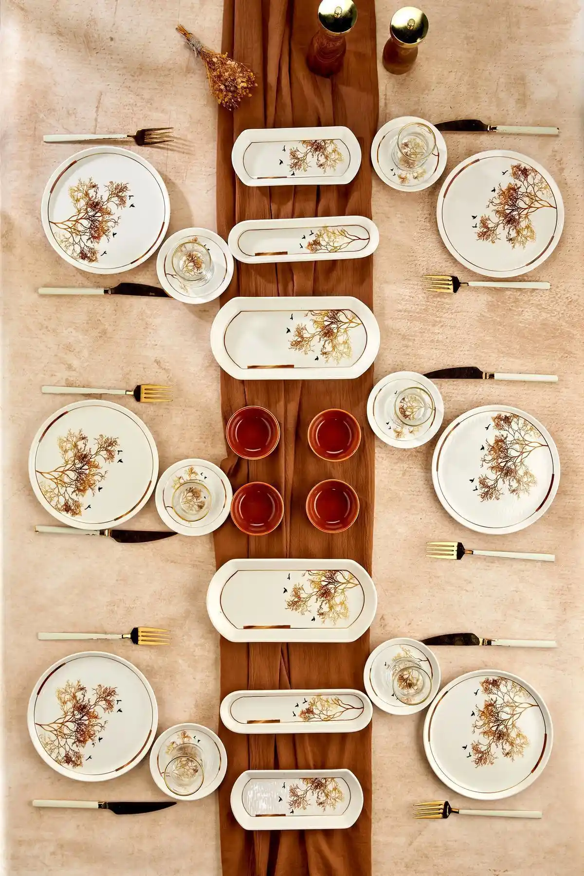 Gold Lüx Seramik Dilek Ağacı 22 Parça Kahvaltı Takımı Seti Modern ve Dayanıklı Tasarım