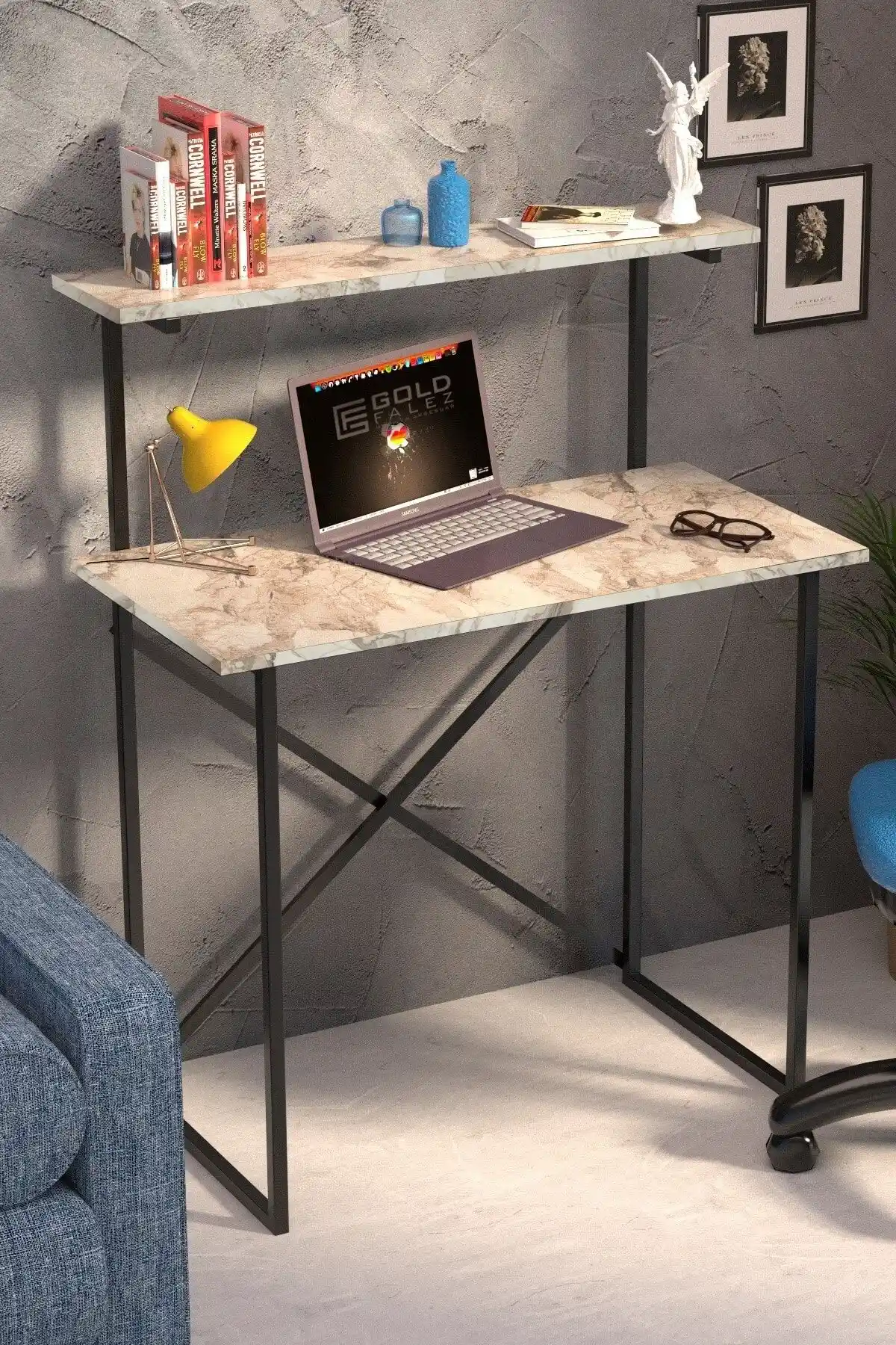 GOLDFALEZ Modern Çalışma Masası Raf Kitaplık Ofis Mobilyası, Dayanıklı ve Şık Tasarım