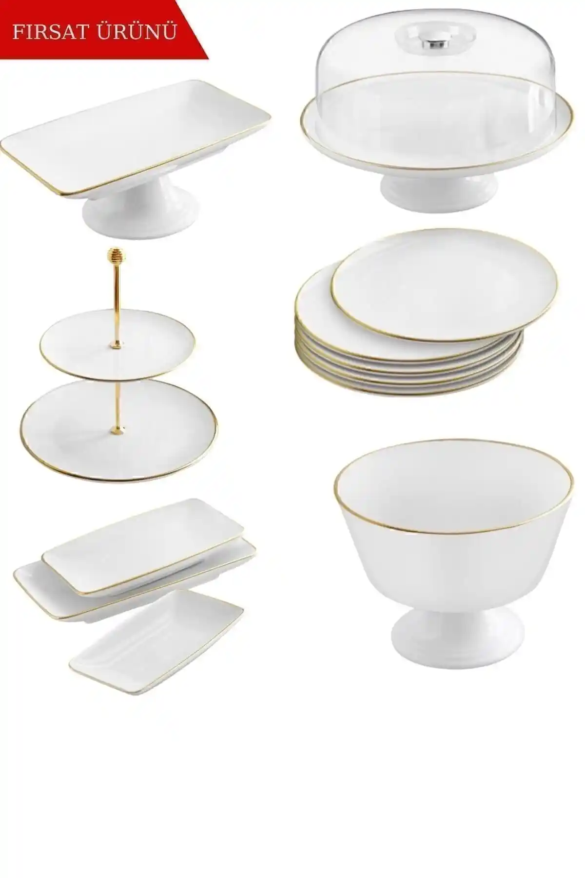 GÖNÜL 16 Parça Çeyiz Pasta ve Kahvaltı Seti Modern ve Dayanıklı Seramik Tasarım