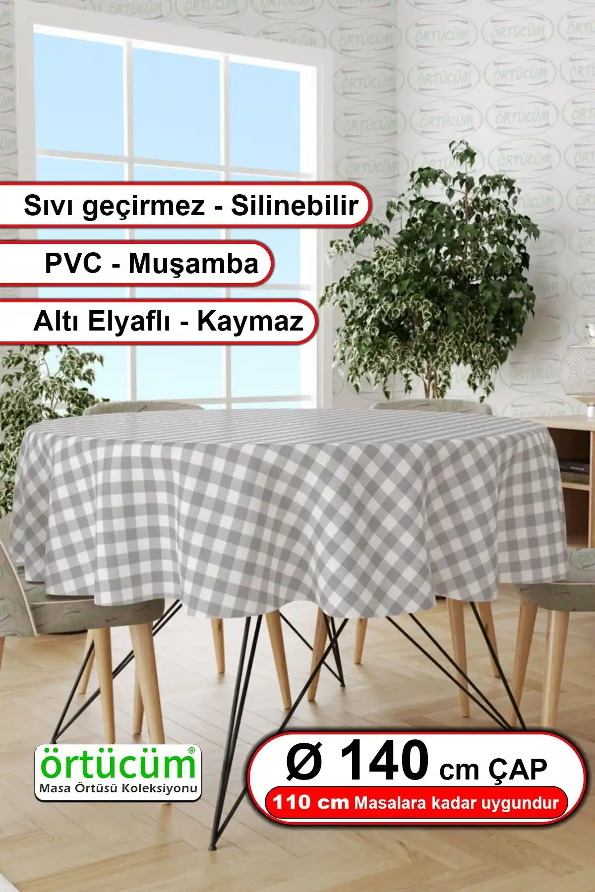 Gri Beyaz Yuvarlak PVC Masa Örtüsü – Dayanıklı, Şık ve Kolay Temizlenebilir