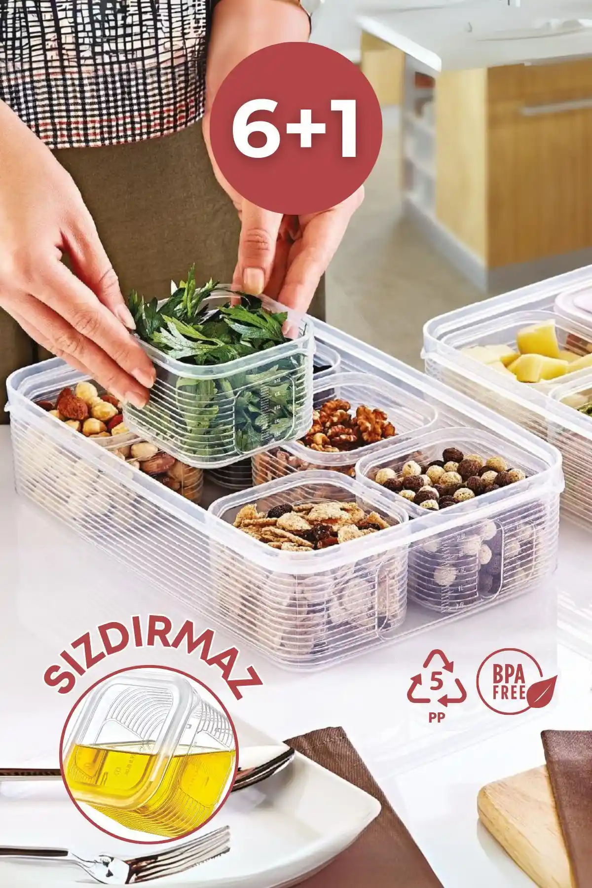 GRİMOR Life 7 Parça Sızdırmaz Gıda Saklama Kabı Seti Dayanıklı ve Şık Tasarım