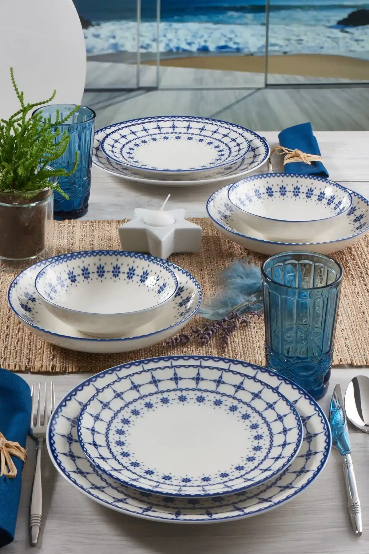 Güral Porselen Camelıa 24 Parça 6 Kişilik Bone Yemek Takımı Modern ve Şık Tasarım