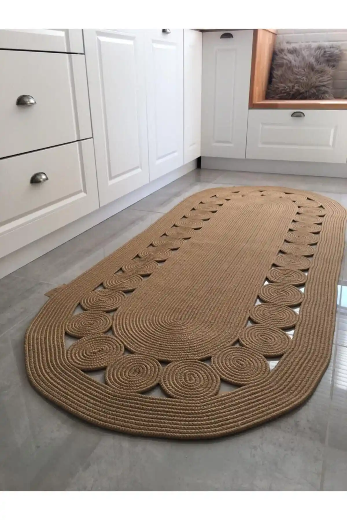 Halımax Milda 48 Jüt Hasırlı El Örgüsü Çift Taraflı Oval Kilim Modern Dekorasyon