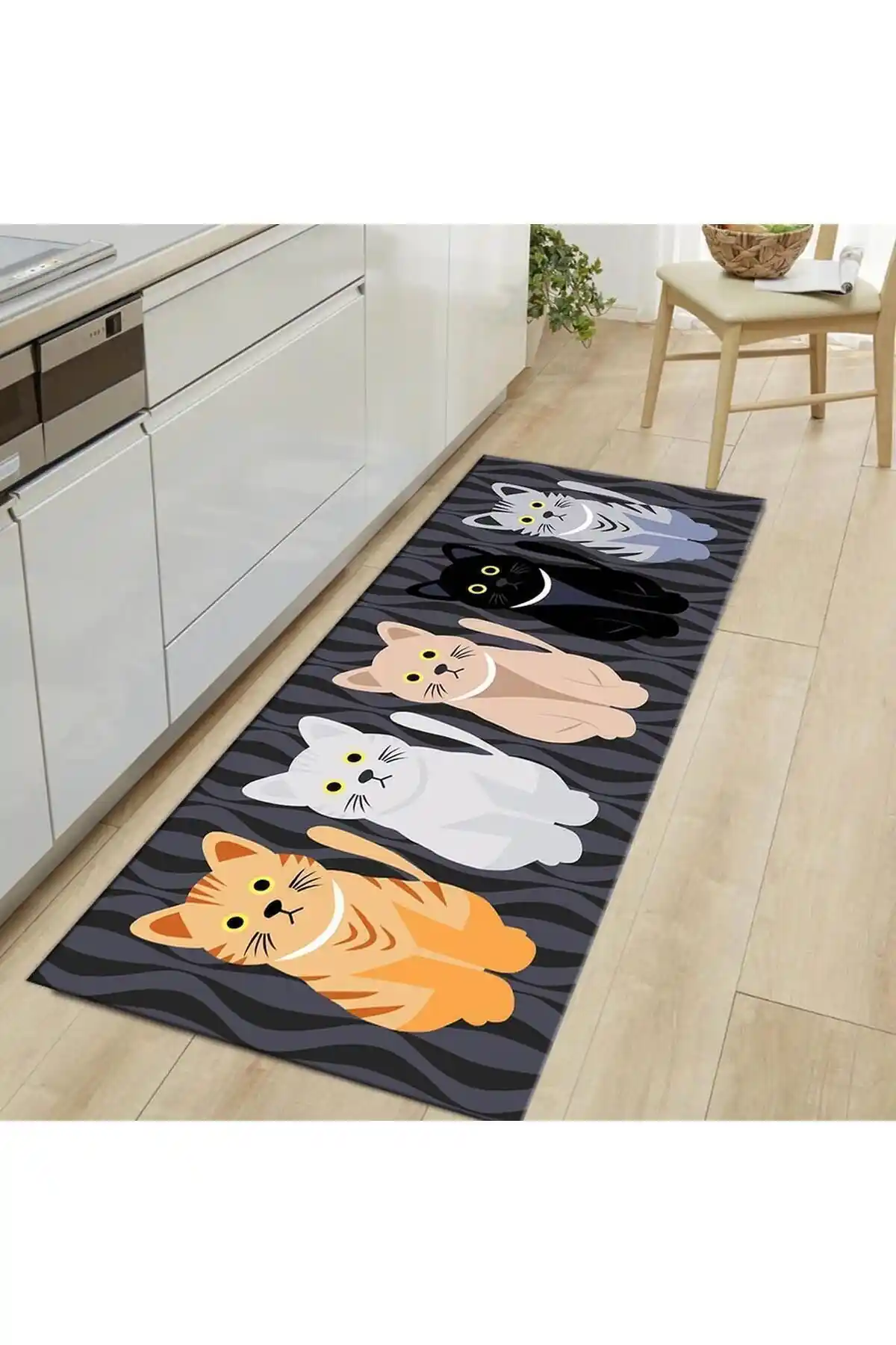 Halıpera Sevimli Kedi Desenli Dijital Baskılı Yıkanabilir Kapı Önü Paspası