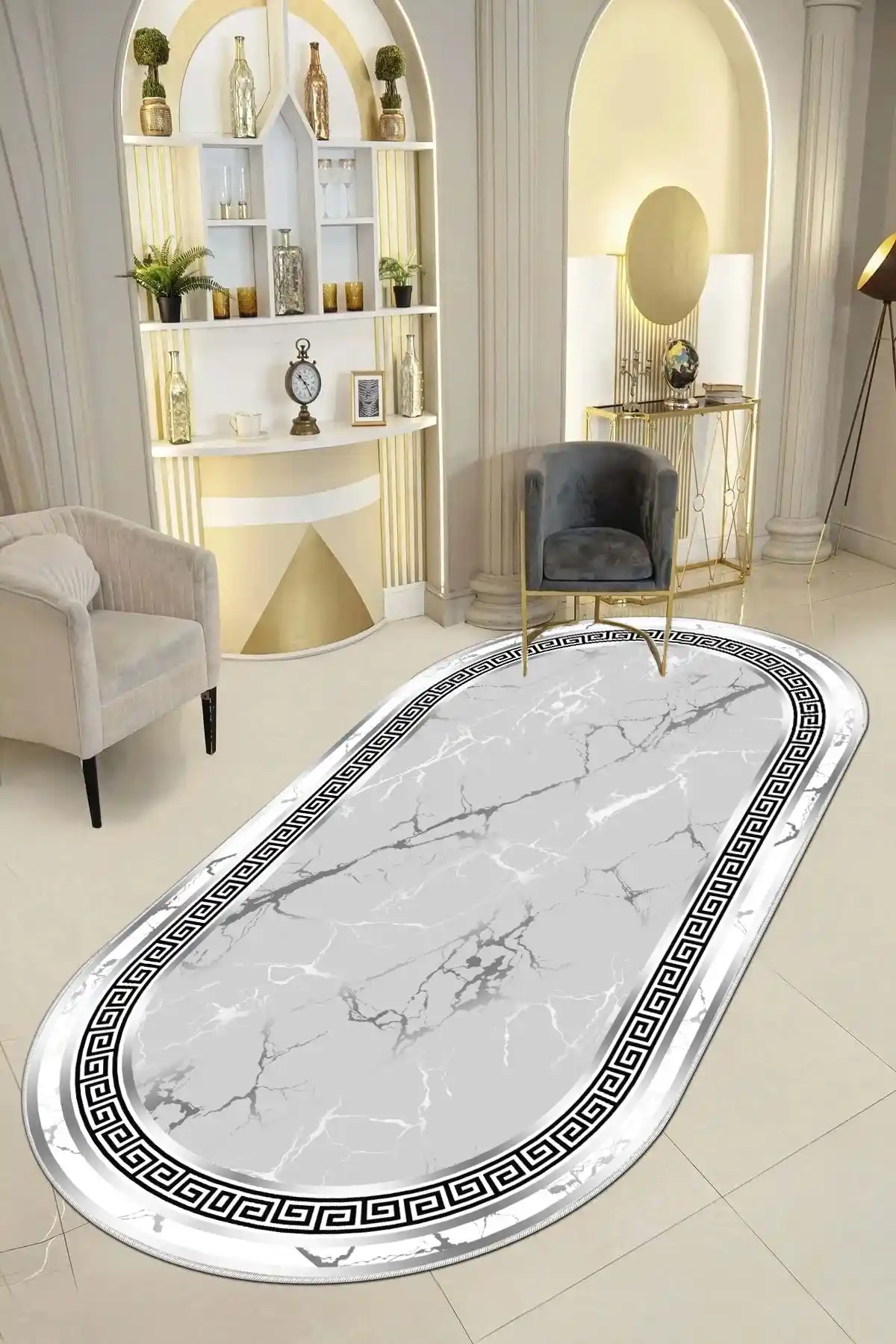 Halise Home Kaymaz Tabanlı Yıkanabilir Modern Oval Halı Yolluk Mutfak ve Antre İçin