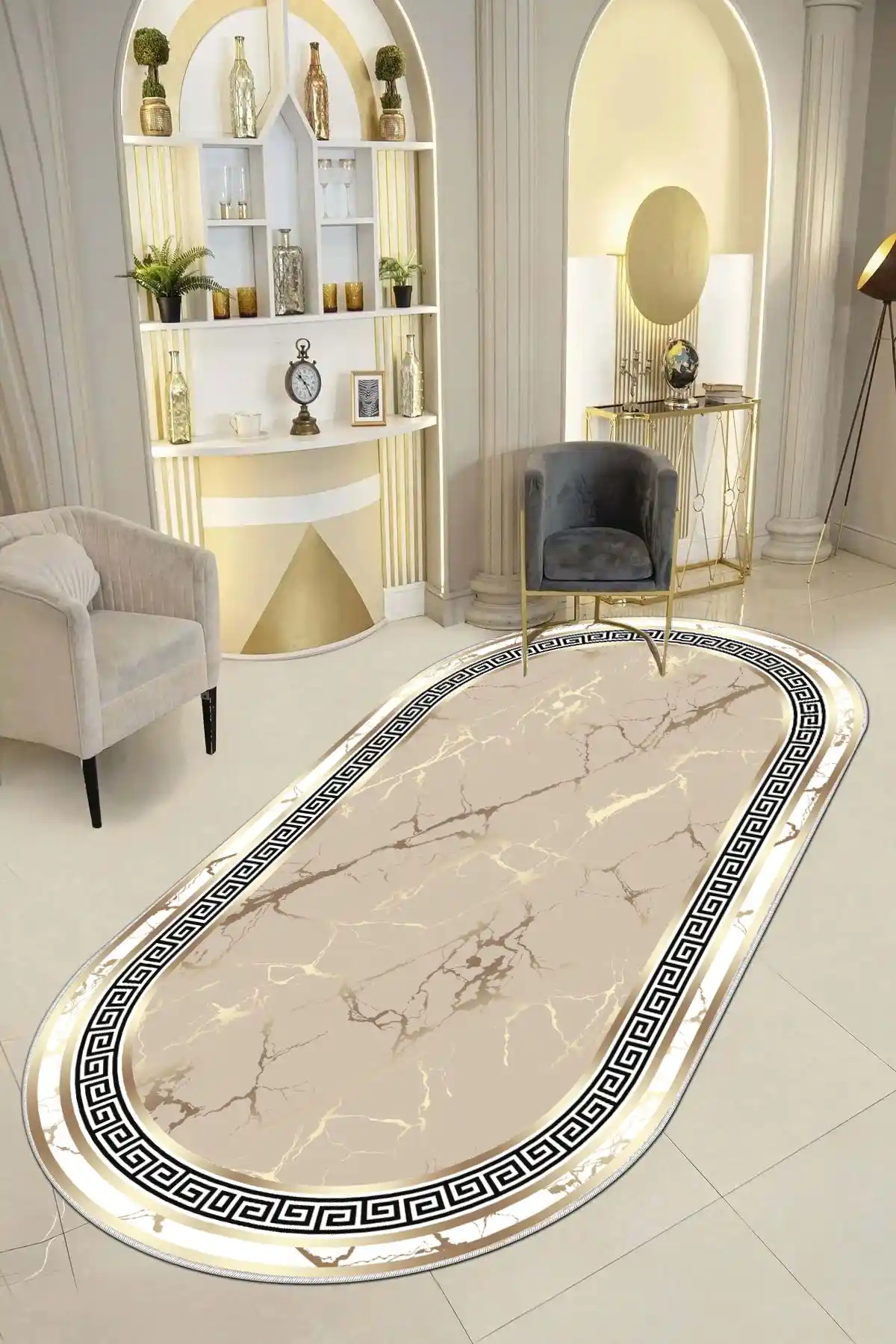 Halise Home Yıkanabilir Kaymaz Tabanlı Baskılı Oval Halı Yolluk Mutfak ve Antre İçin