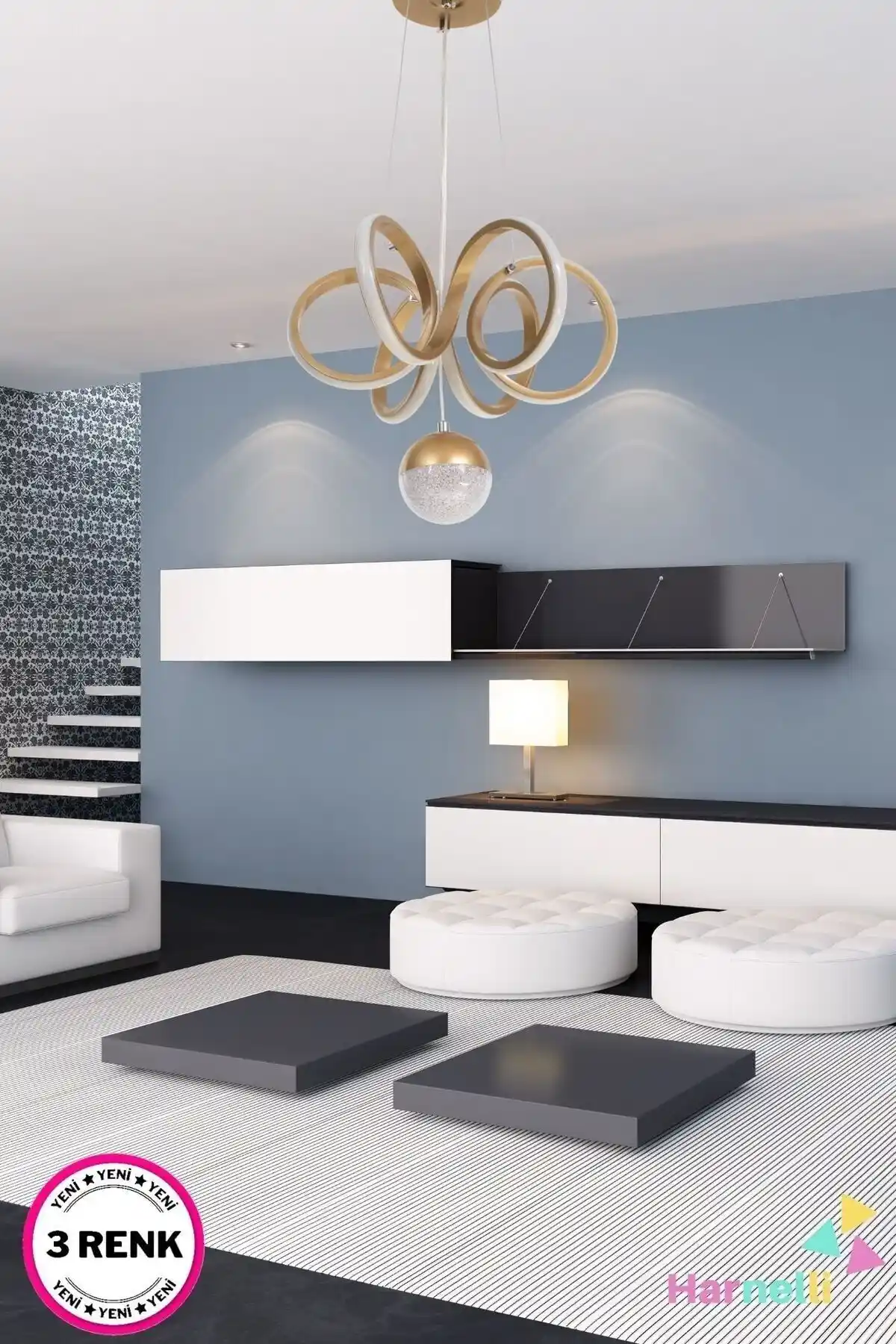 Harnelli LED Avize: Modern Tasarım ve Üç Renkli Yanma Özelliğiyle Geniş Alanlara Uygun