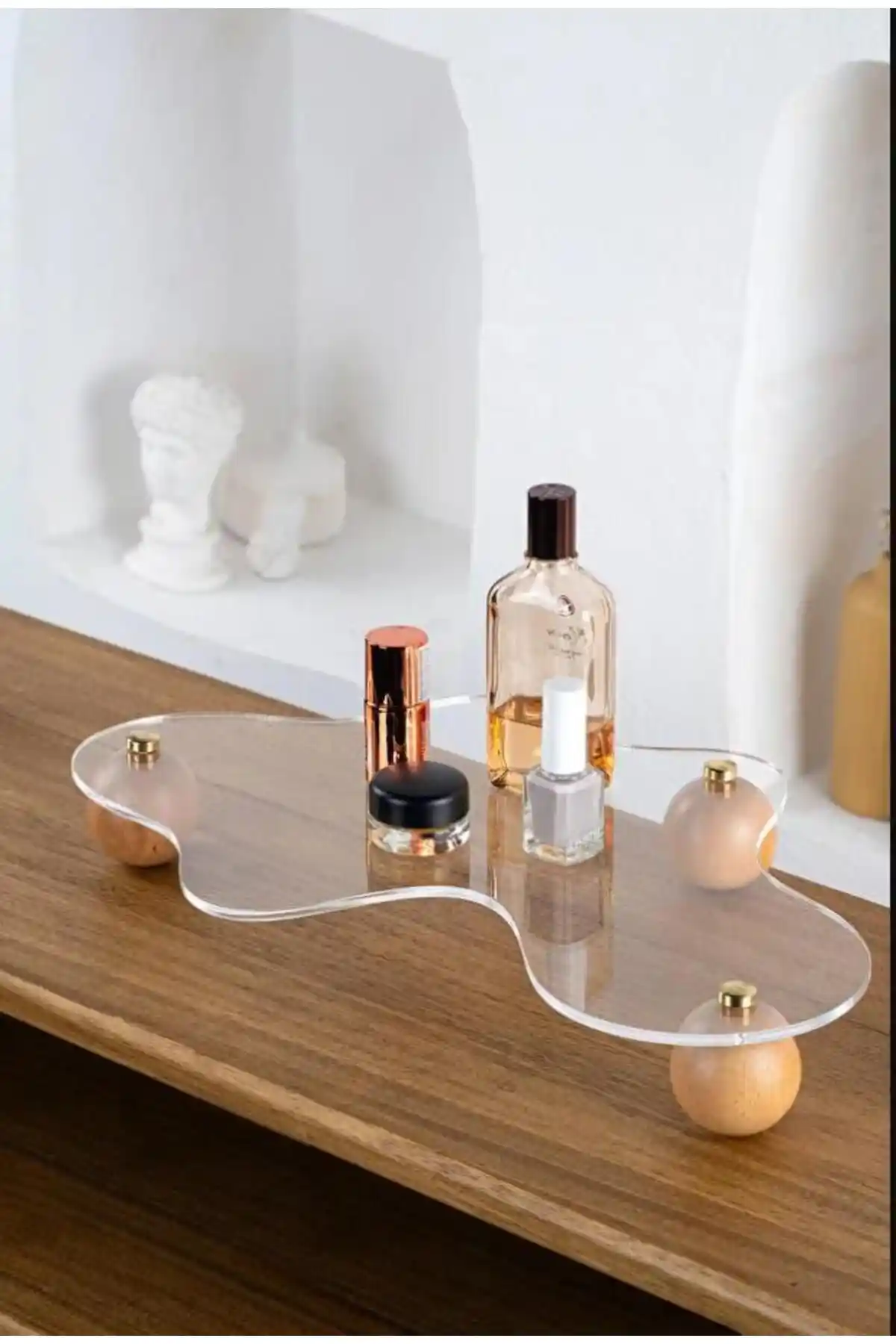 Hayveys Ahşap Top Ayaklı Gold Düğmeli Şeffaf Organizer ile Çok Amaçlı Düzenleme Çözümü