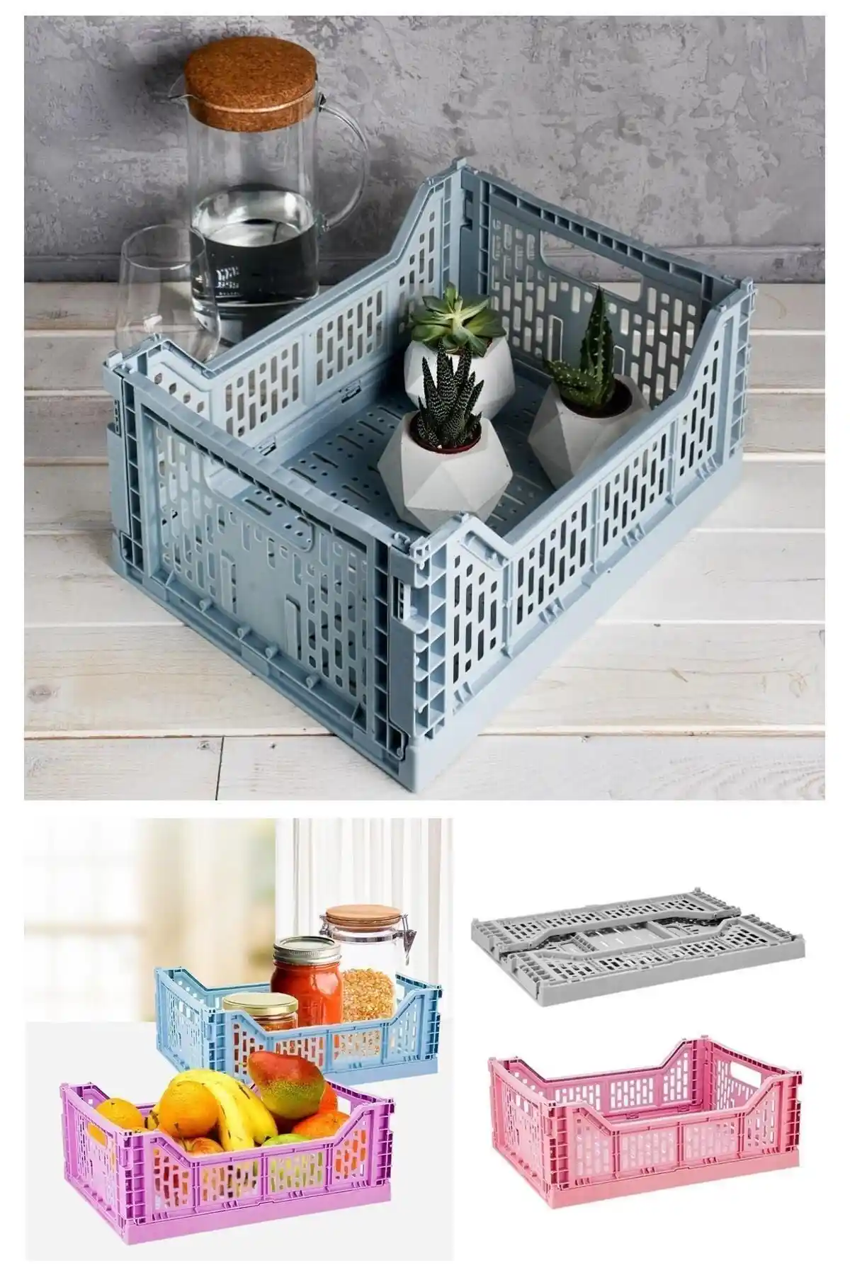 Hayveys Çok Amaçlı Katlanabilir Renkli Kasa Sepetleri 26x17 cm Çok Yönlü Kullanım