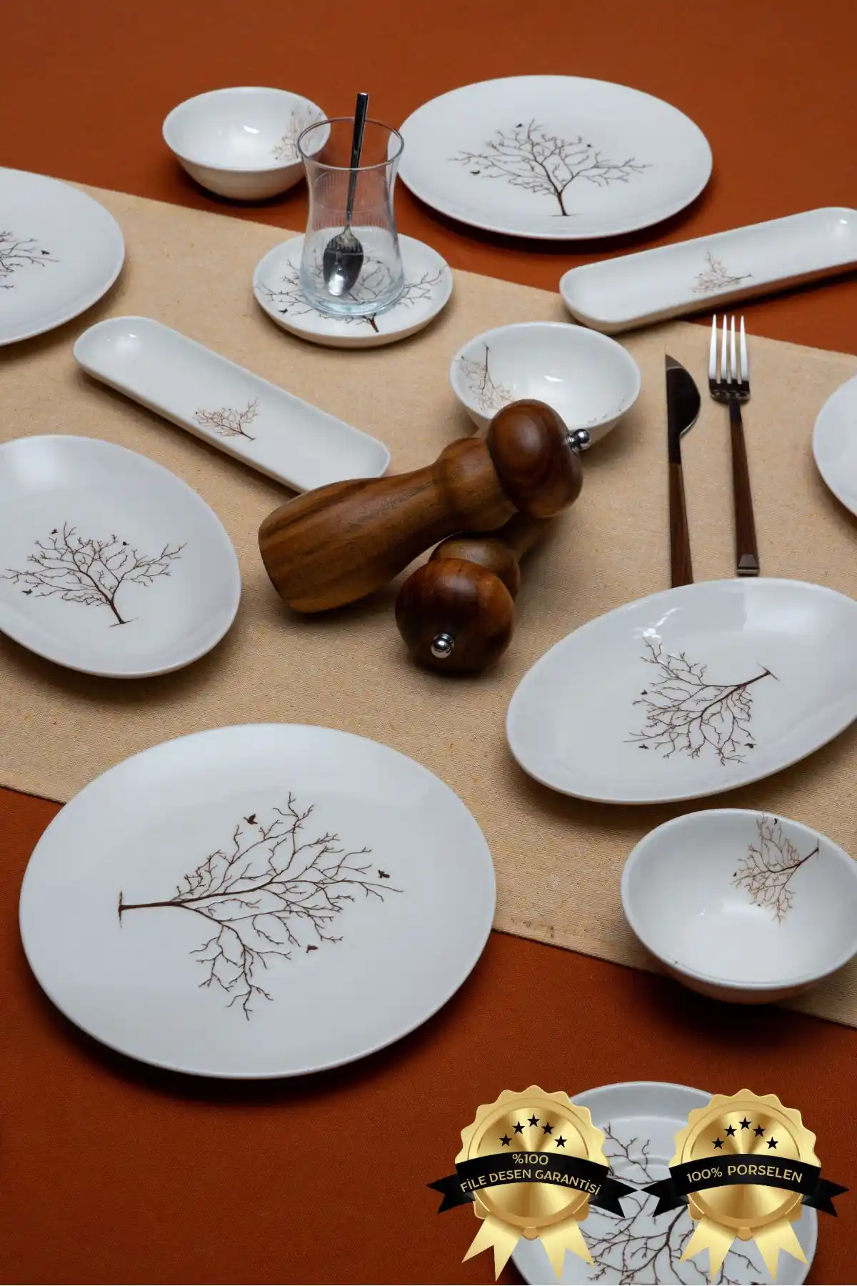 Heda Porselen Hayat Ağacı 16 Parça 6 Kişilik Modern ve Dayanıklı Kahvaltı Takımı