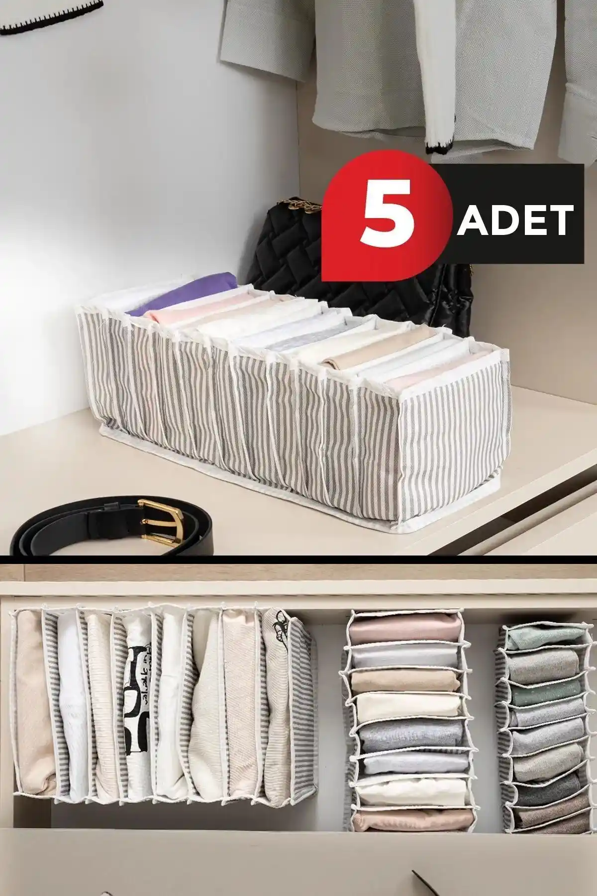 Helen's Home Akordiyon Organizer Seti 5'li Beyaz Kumaş Depolama Çözümleri