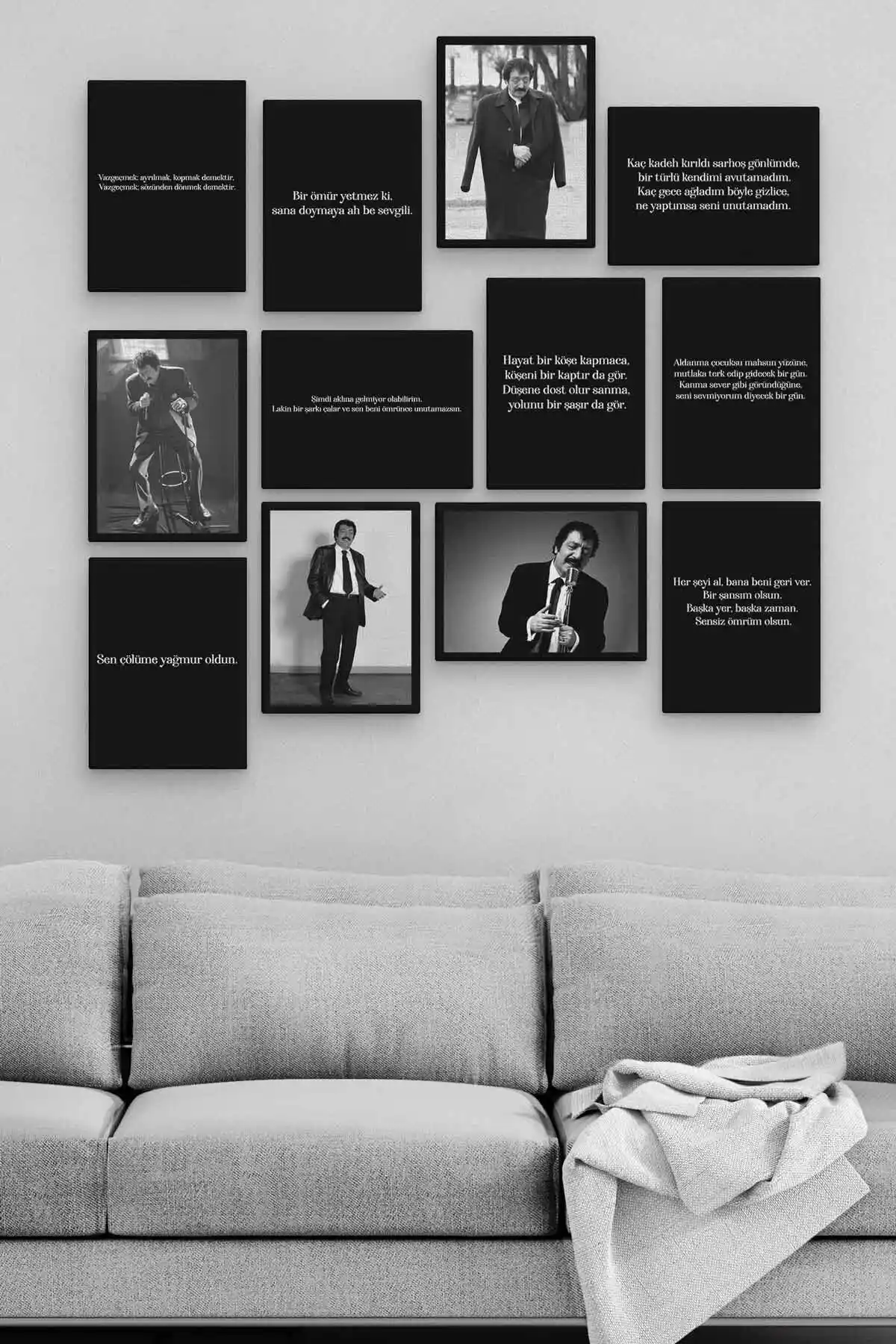 Herotasarım Müslüm Gürses 12 Parça Ahşap MDF Tablo Seti Ev Dekorasyonu