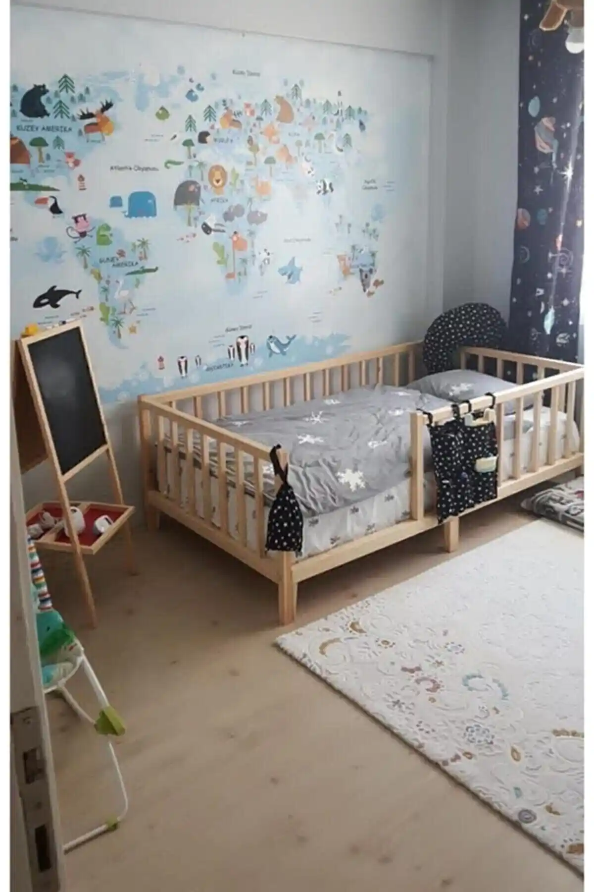HFT HOME Unisex Montessori Bebek ve Çocuk Karyolası Doğal Ahşap Modern Tasarım