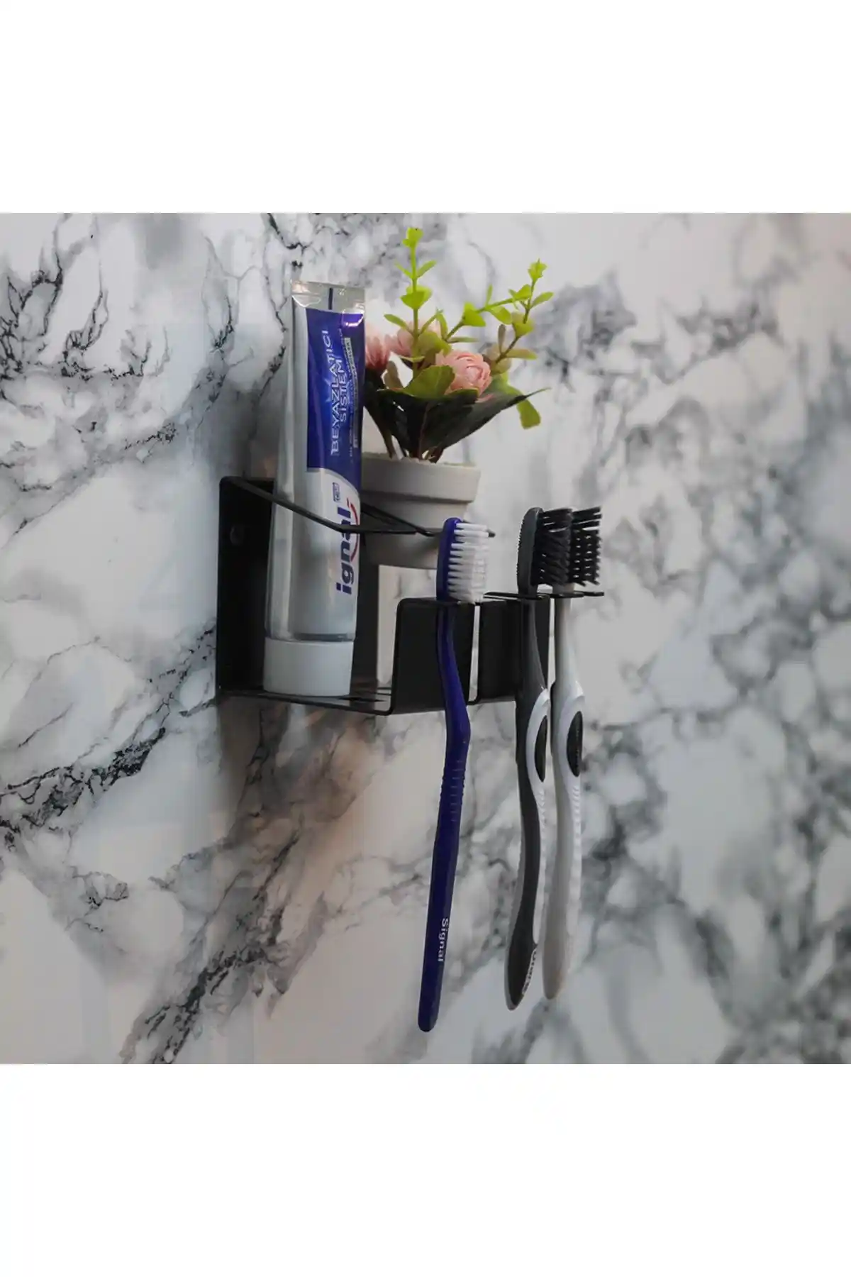 Hobi Demir Siyah Metal Diş Fırçası Askısı Modern ve Dayanıklı Banyo Aksesuarı
