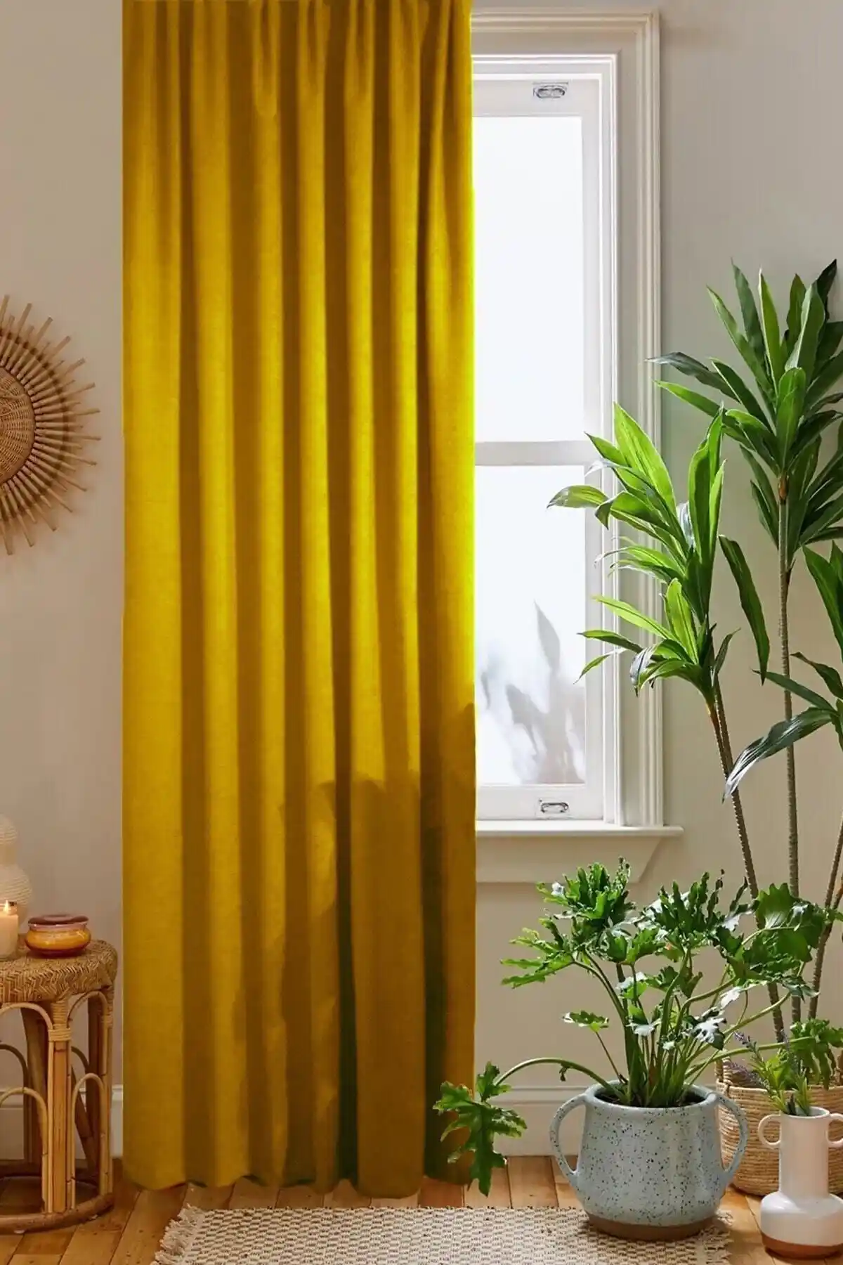 Home Color Home Hardal Sarısı Kadife Dokulu Fon Perde: Şık ve Fonksiyonel Oturma Odası Dekorasyonu İçin