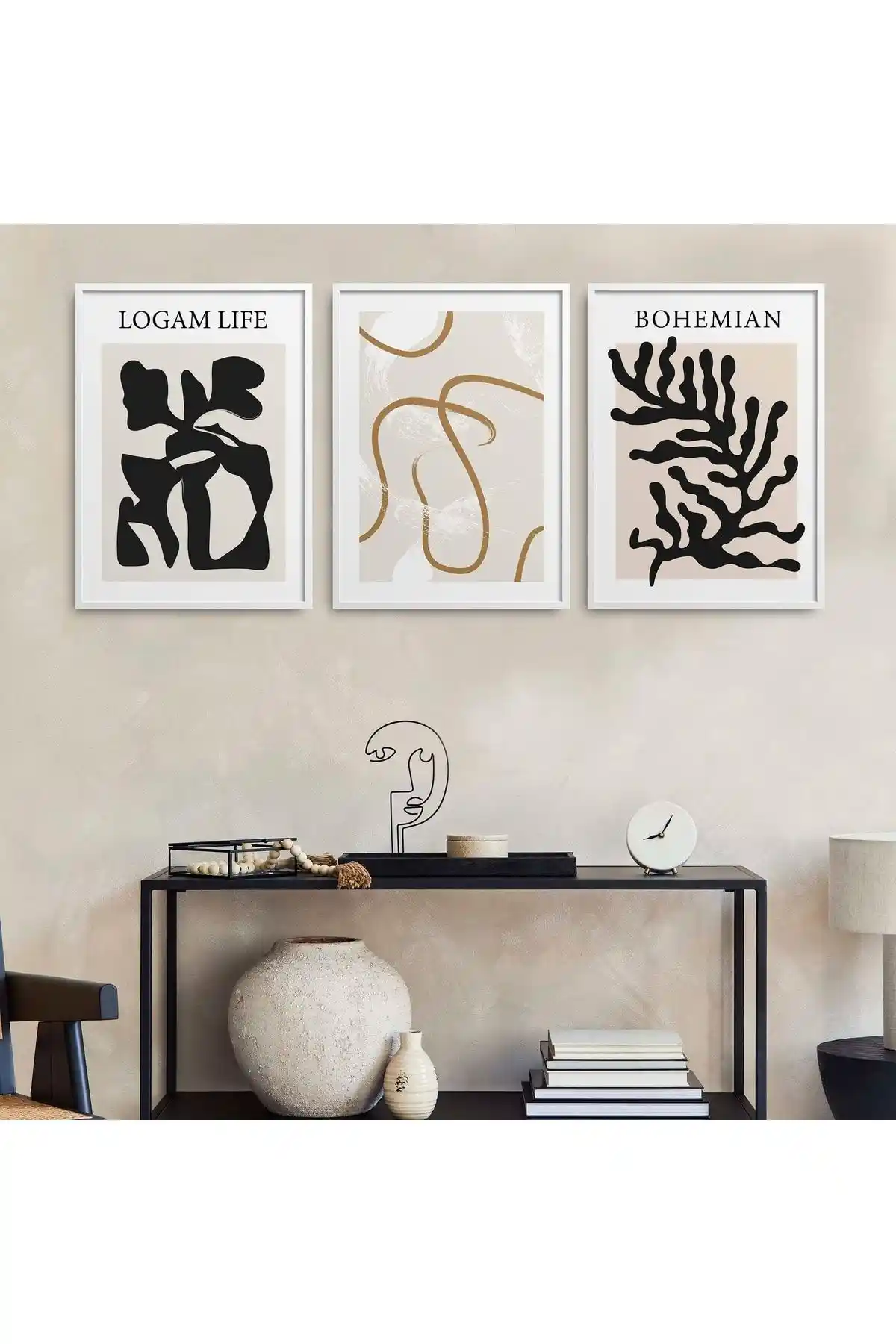 HOMEPACK Beyaz Lamine Çerçeveli 3'lü Tablo Seti ile Modern İç Mekan Dekorasyonu