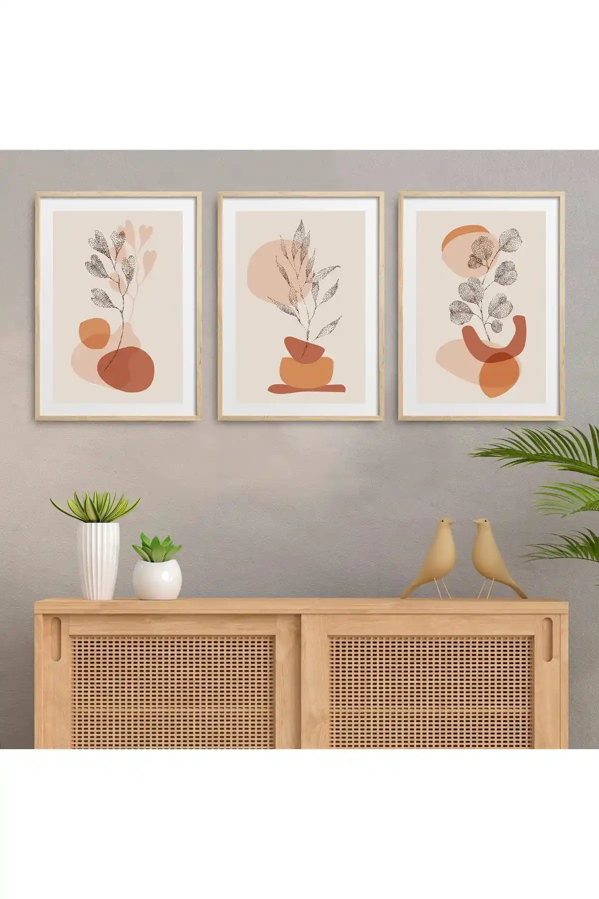 HOMEPACK Doğal Ahşap Çerçeveli 3'lü Tablo Seti Modern ve Şık Ev Dekorasyonu İçin